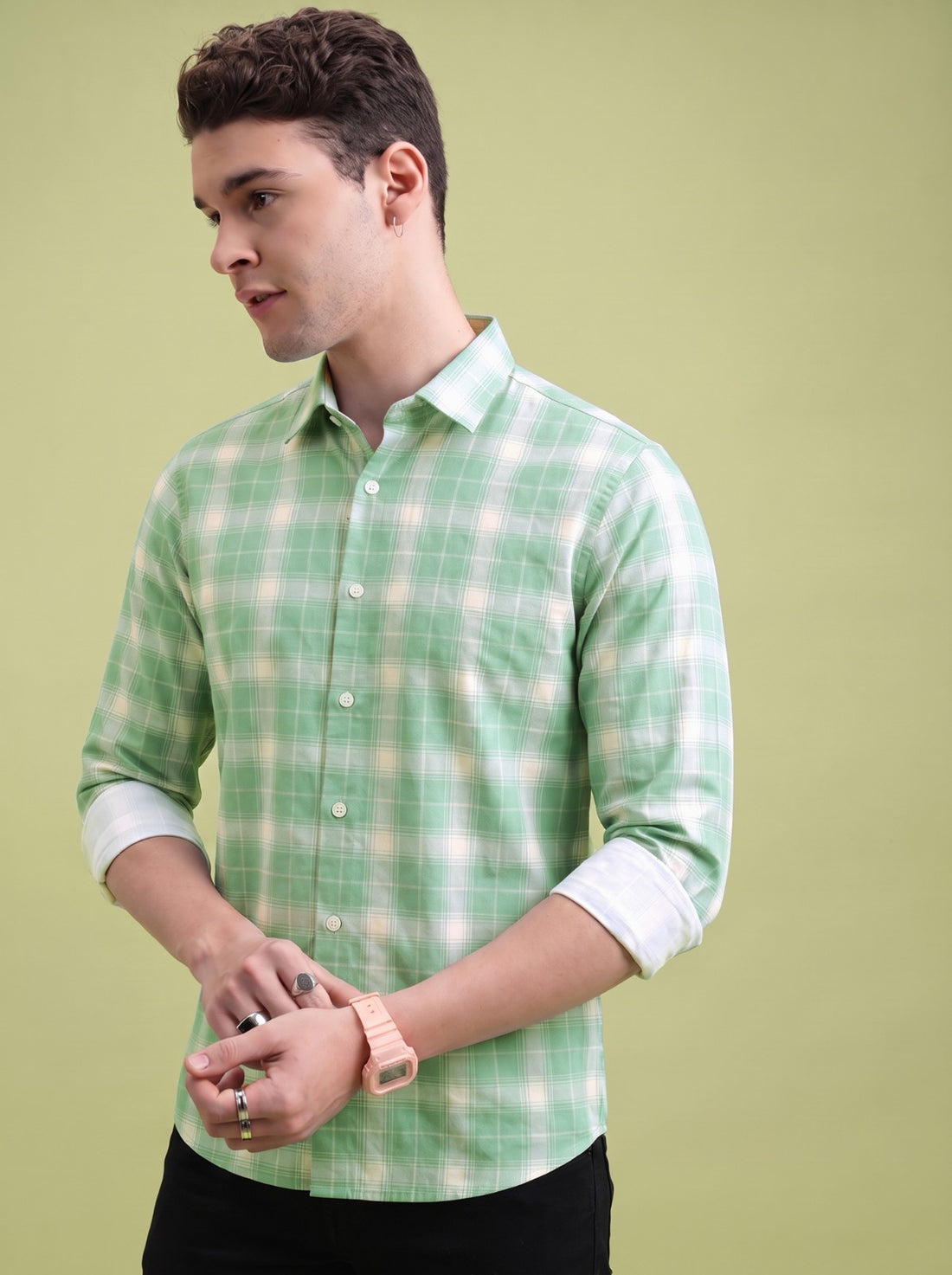 Men's Classic Green Checked Cotton Blend Casual Shirt by WOXEN – image 1 of 5