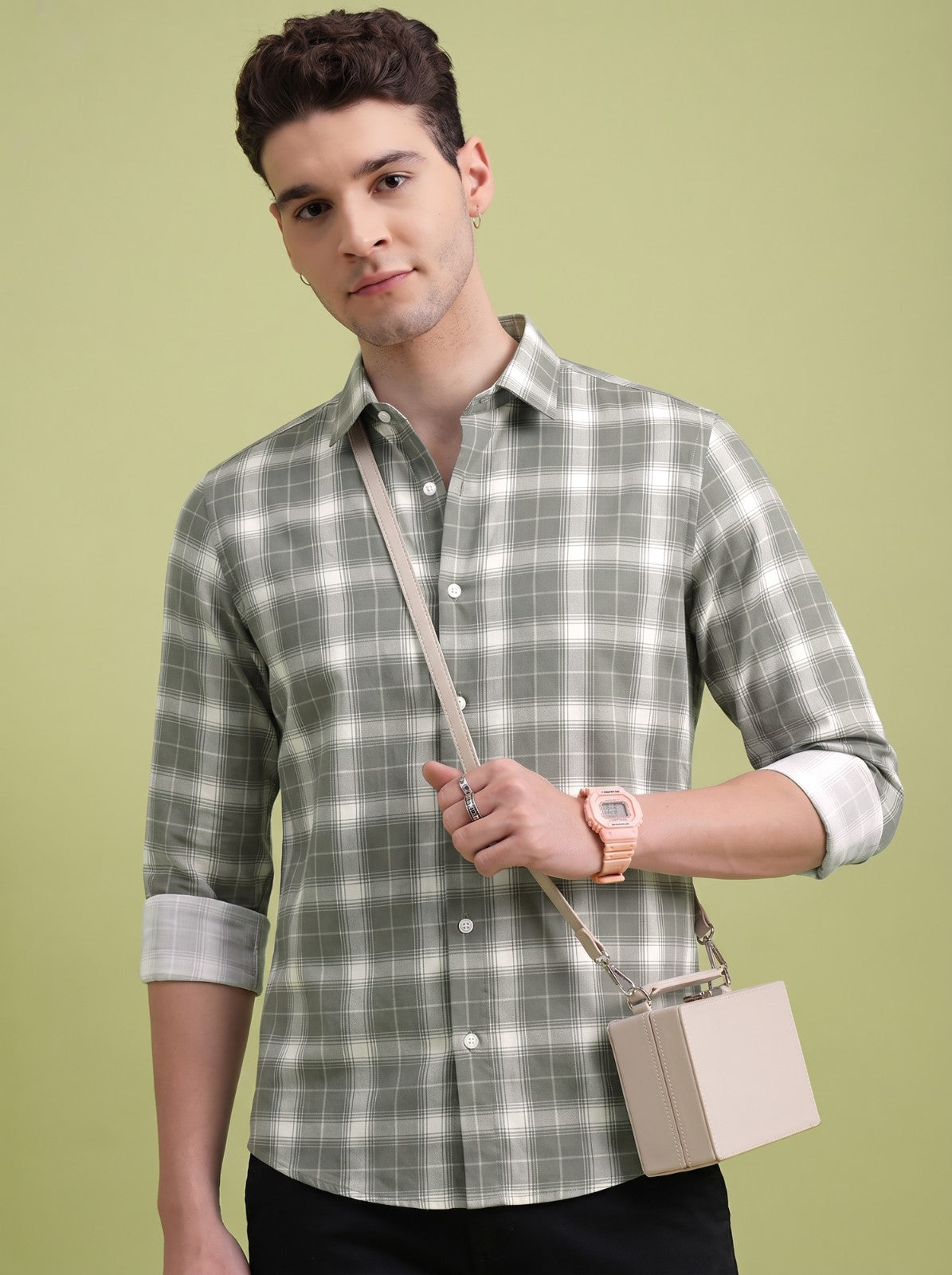 Men's Classic Grey Checked Cotton Blend Casual Shirt
