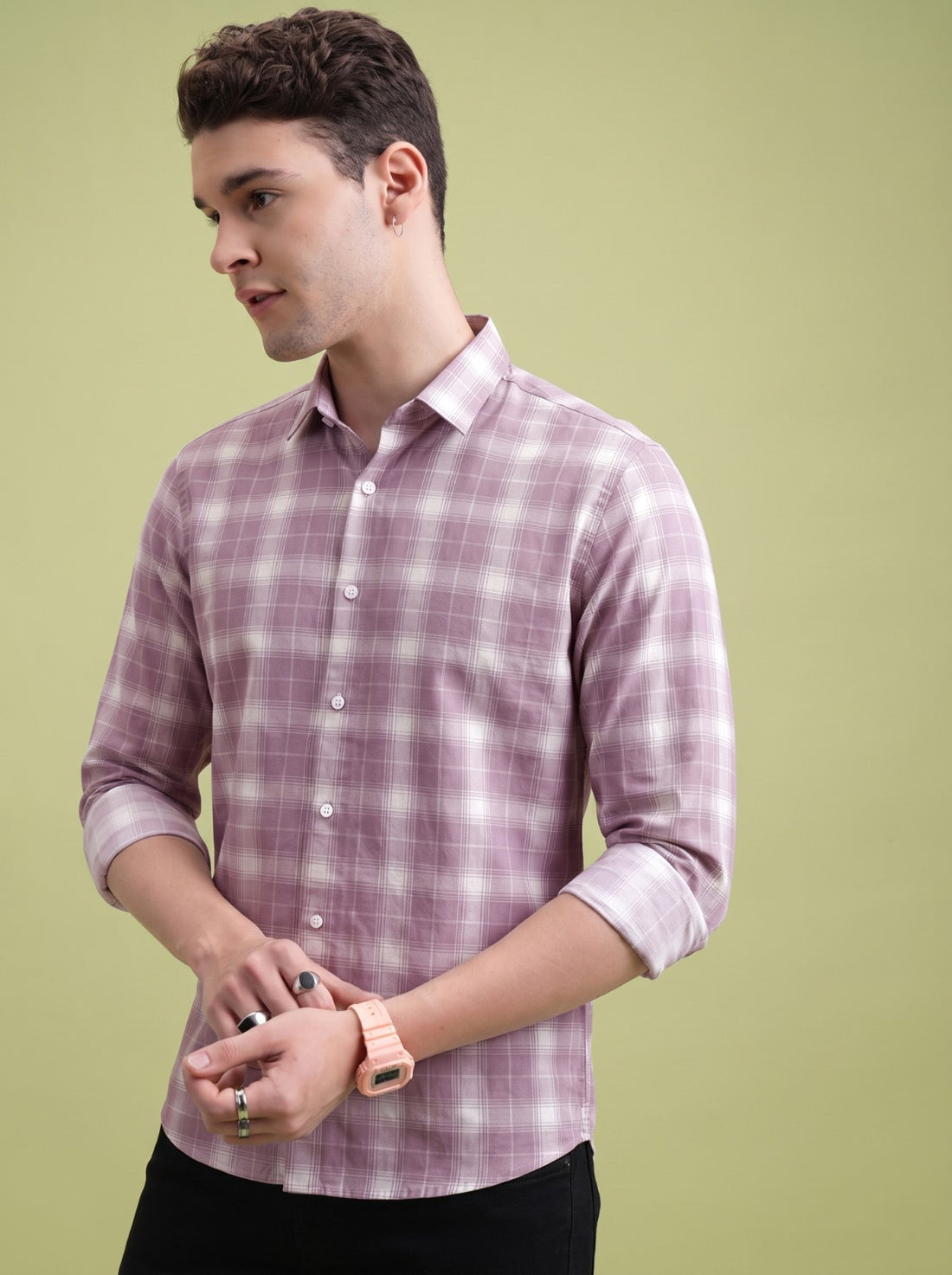 Men's Classic Purple Checked Cotton Blend Casual Shirt by WOXEN – image 1 of 5