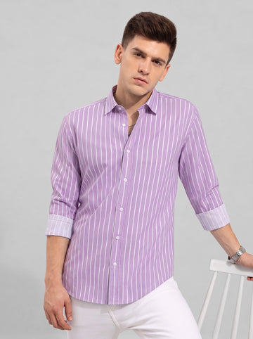 Men's Purple Classic Pinstripe Cotton Blend Casual Shirt