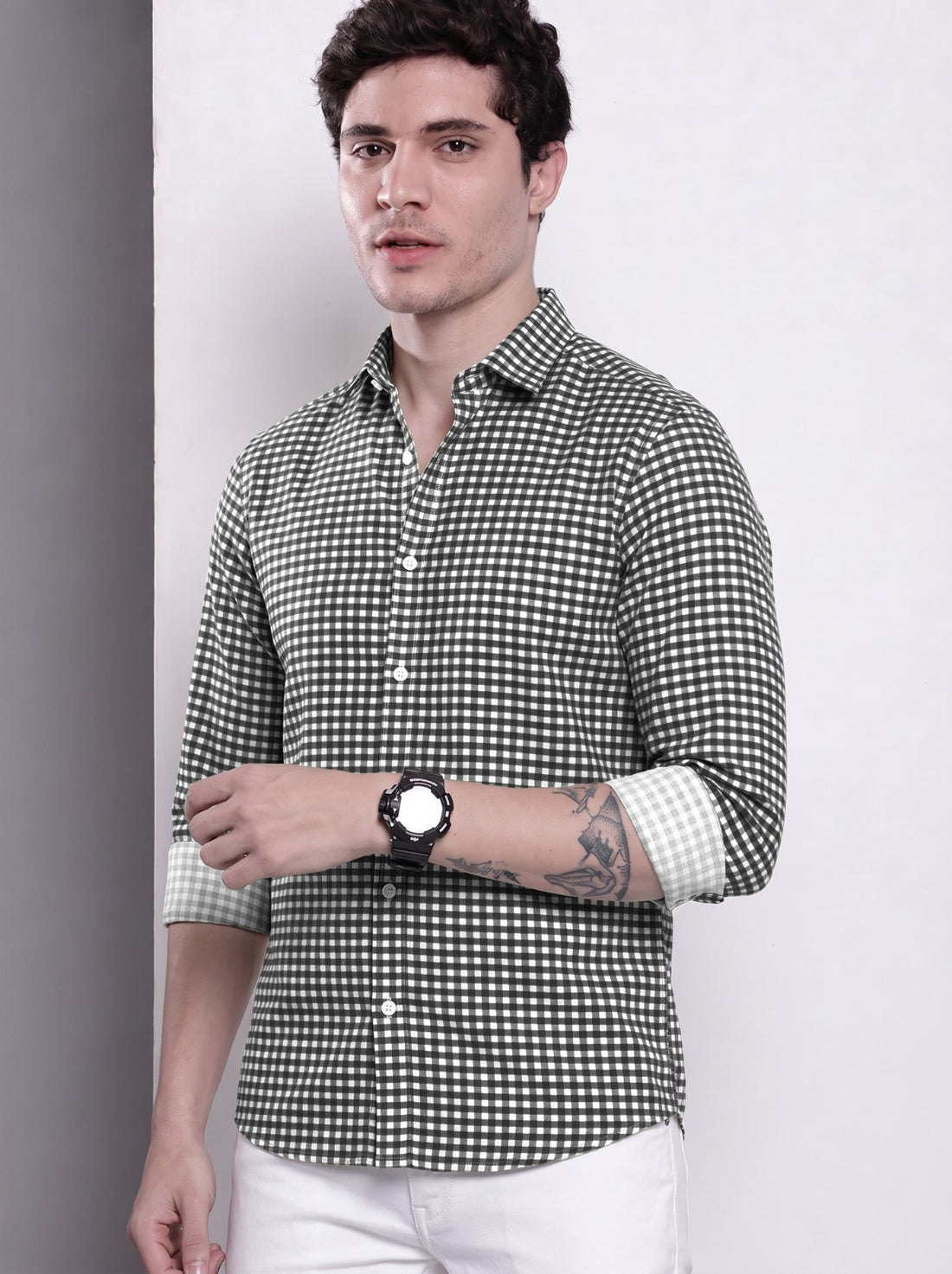 Men's Black Mini Gingham Checked Cotton Blend Casual Shirt by WOXEN – image 1 of 5