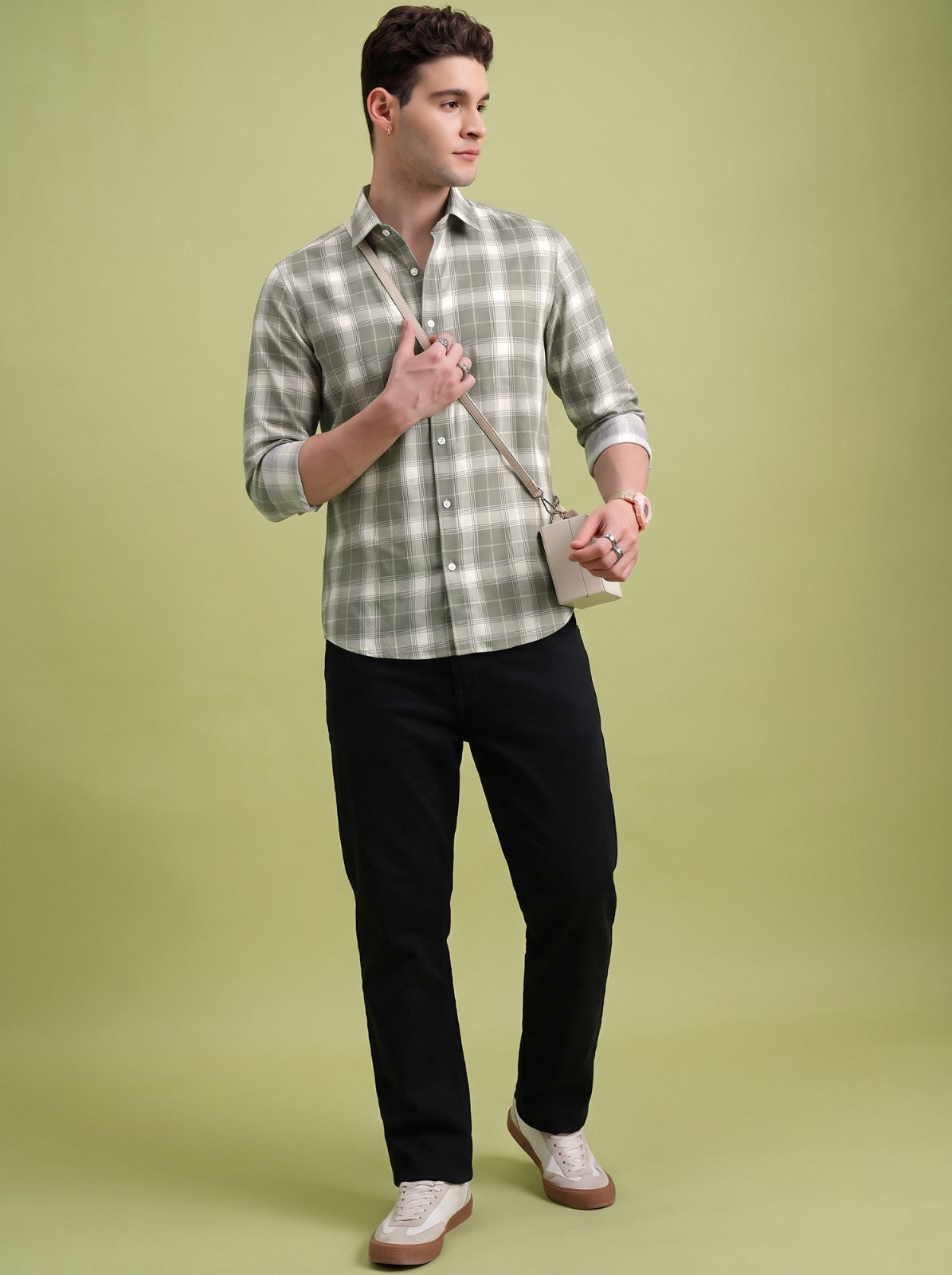 Men's Classic Grey Checked Cotton Blend Casual Shirt