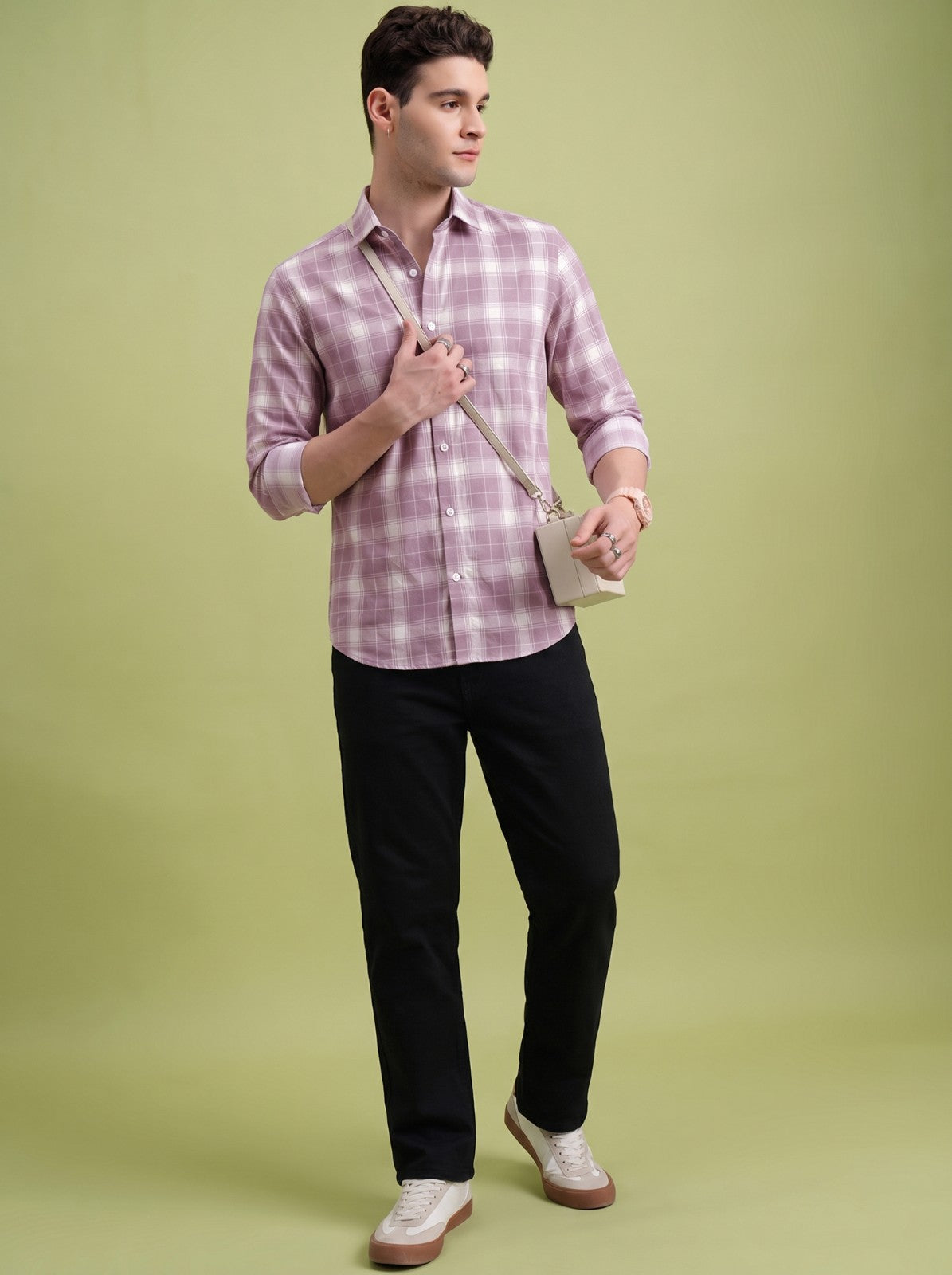 Men's Classic Purple Checked Cotton Blend Casual Shirt