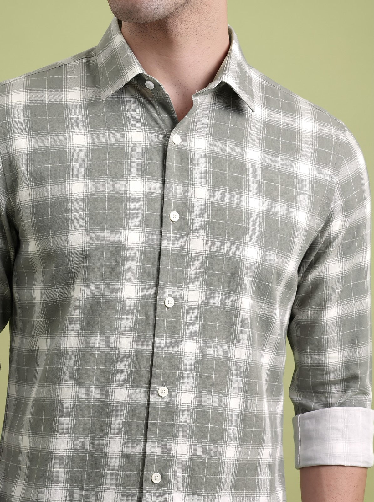 Men's Classic Grey Checked Cotton Blend Casual Shirt