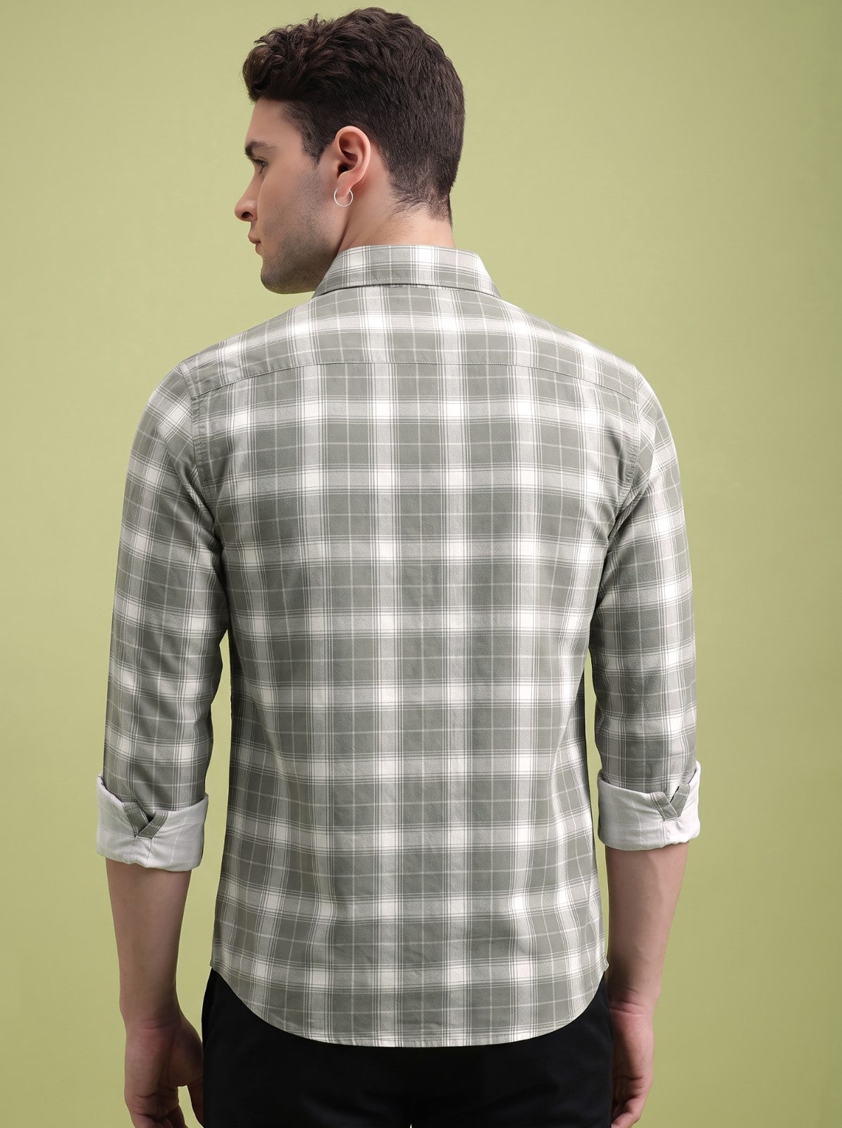 Men's Classic Grey Checked Cotton Blend Casual Shirt