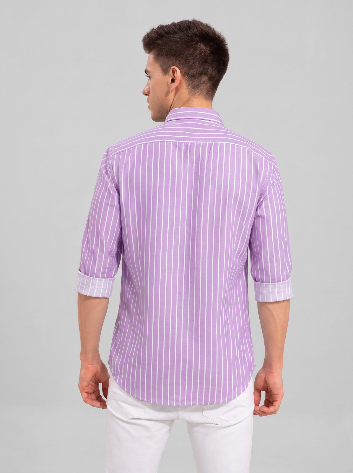Men's Purple Classic Pinstripe Cotton Blend Casual Shirt