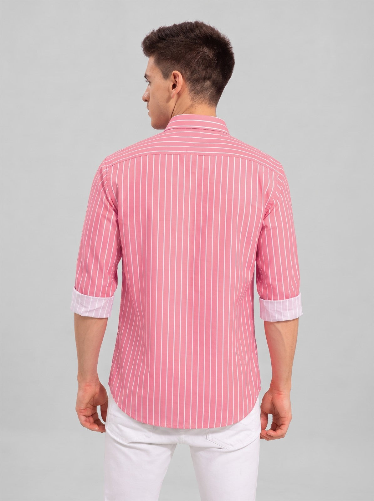 Men's Pink Classic Pinstripe Cotton Blend Casual Shirt
