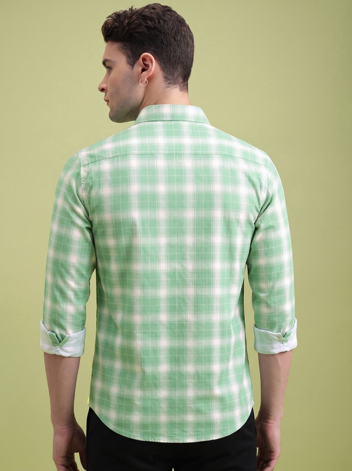 Men's Classic Green Checked Cotton Blend Casual Shirt