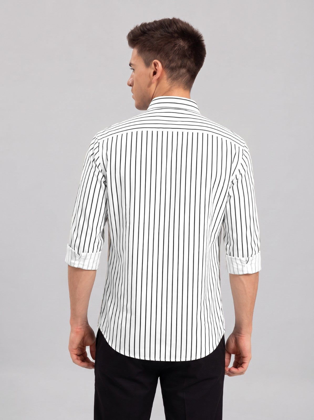Men's White Classic Pinstripe Cotton Blend Casual Shirt