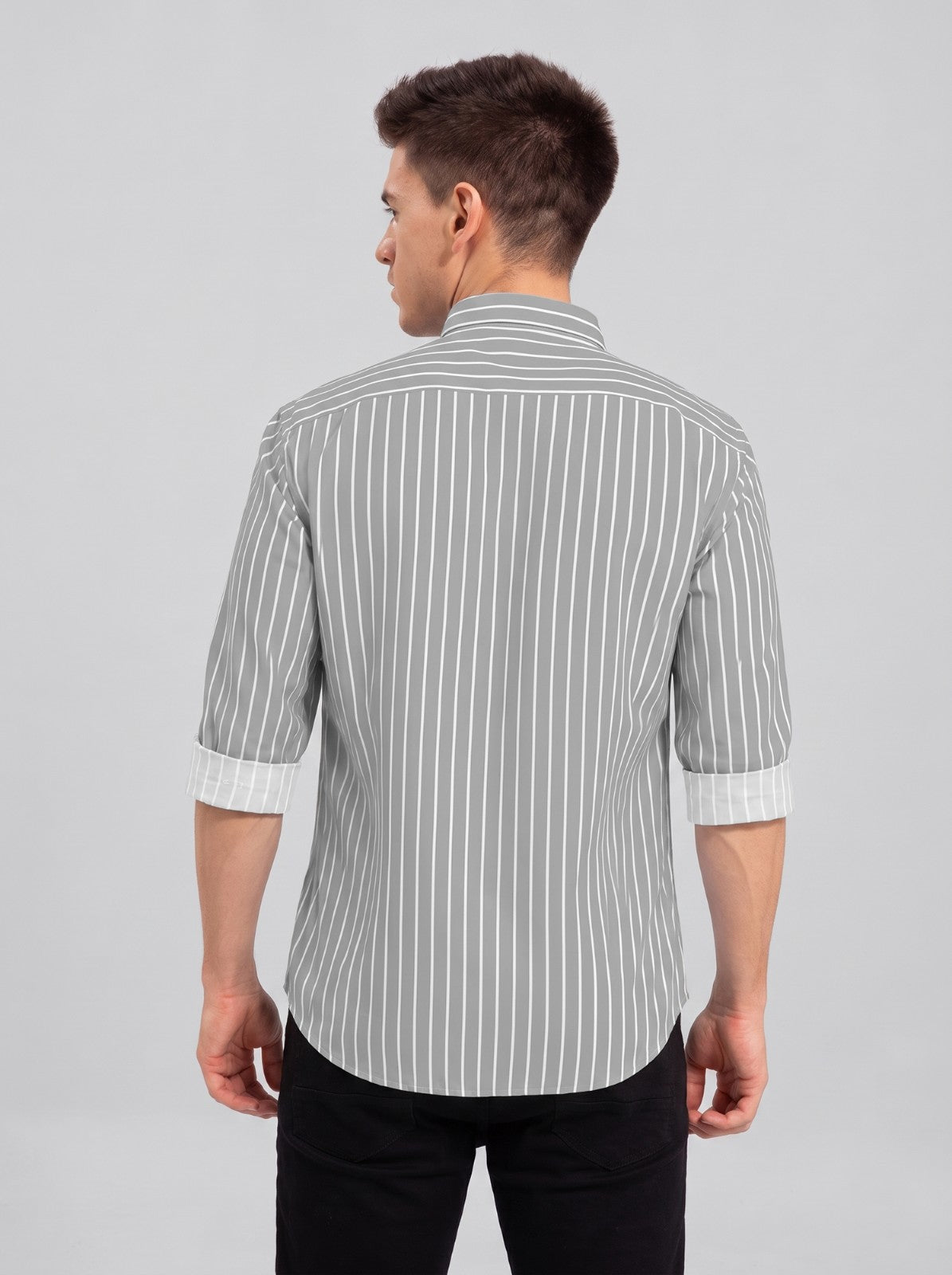 Men's Grey Classic Pinstripe Cotton Blend Casual Shirt