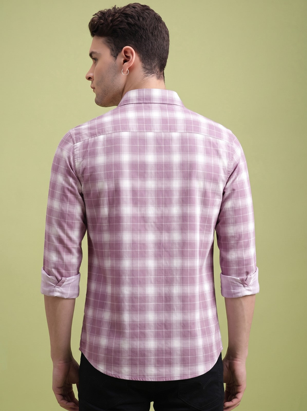 Men's Classic Purple Checked Cotton Blend Casual Shirt