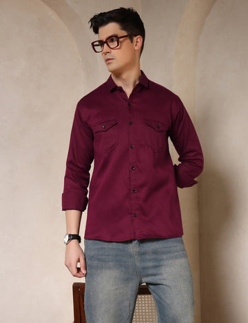 Classic Maroon Dual Pocket Cotton Blend Shirt