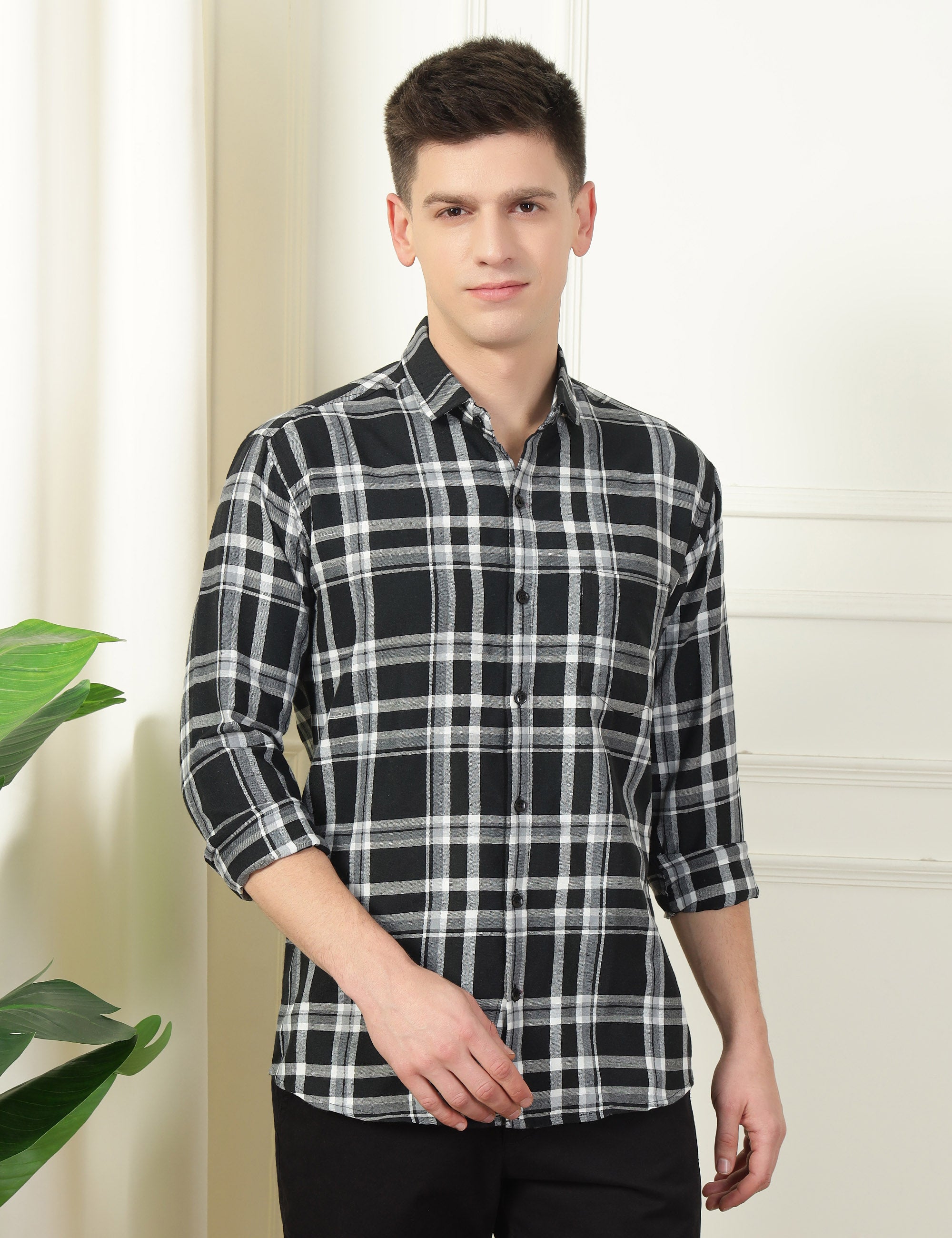 Monochrome Check Cotton Blend Shirt
