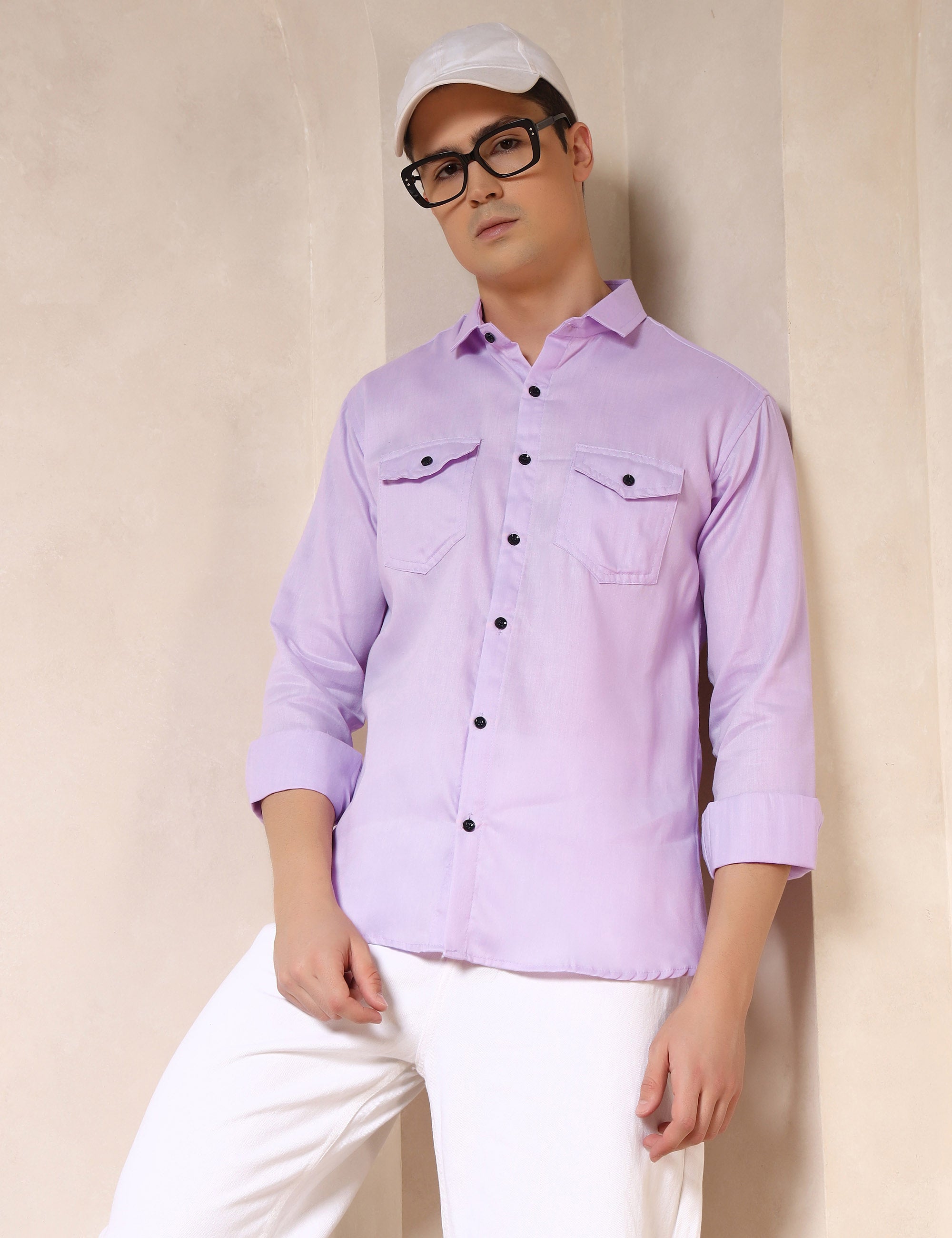 Classic Lavender Dual Pocket Cotton Blend Shirt