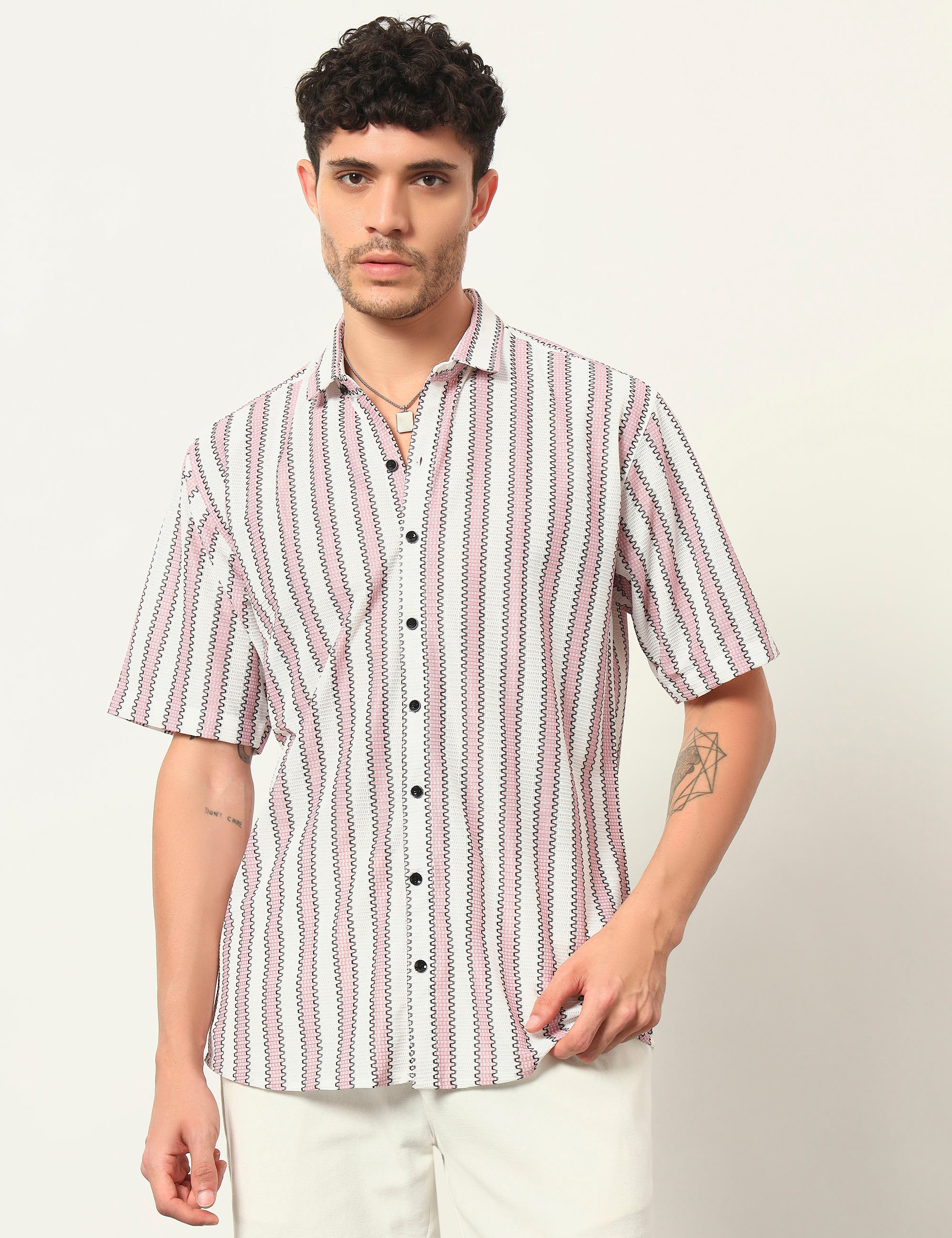 Fresh Flow Polyester Blend Pink Striped Shirt