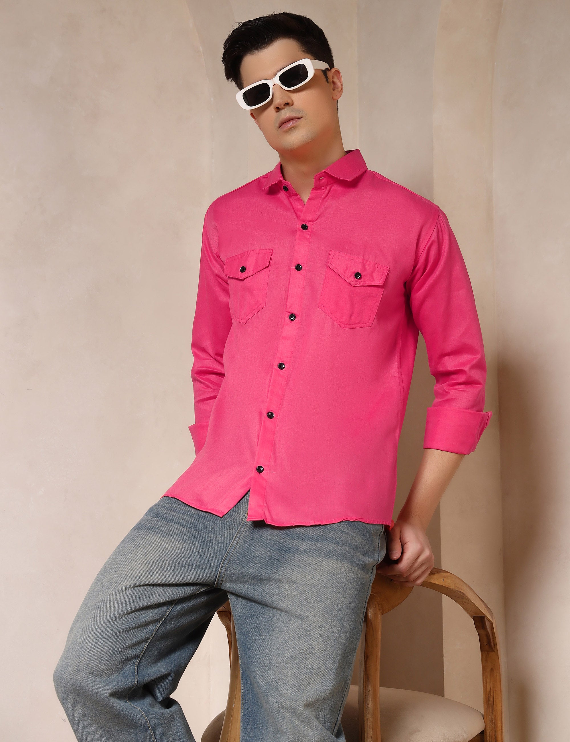Classic Pink Dual Pocket Cotton Blend Shirt