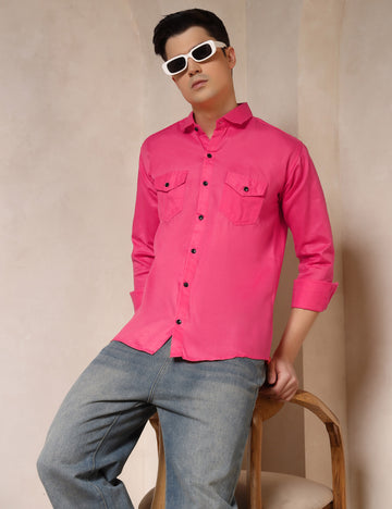 Classic Pink Dual Pocket Cotton Blend Shirt