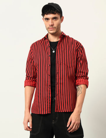 Inferno Stripes Casual Red Cotton Blend Shirt