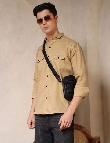 Classic Ochre Yellow Dual Pocket Cotton Blend Shirt