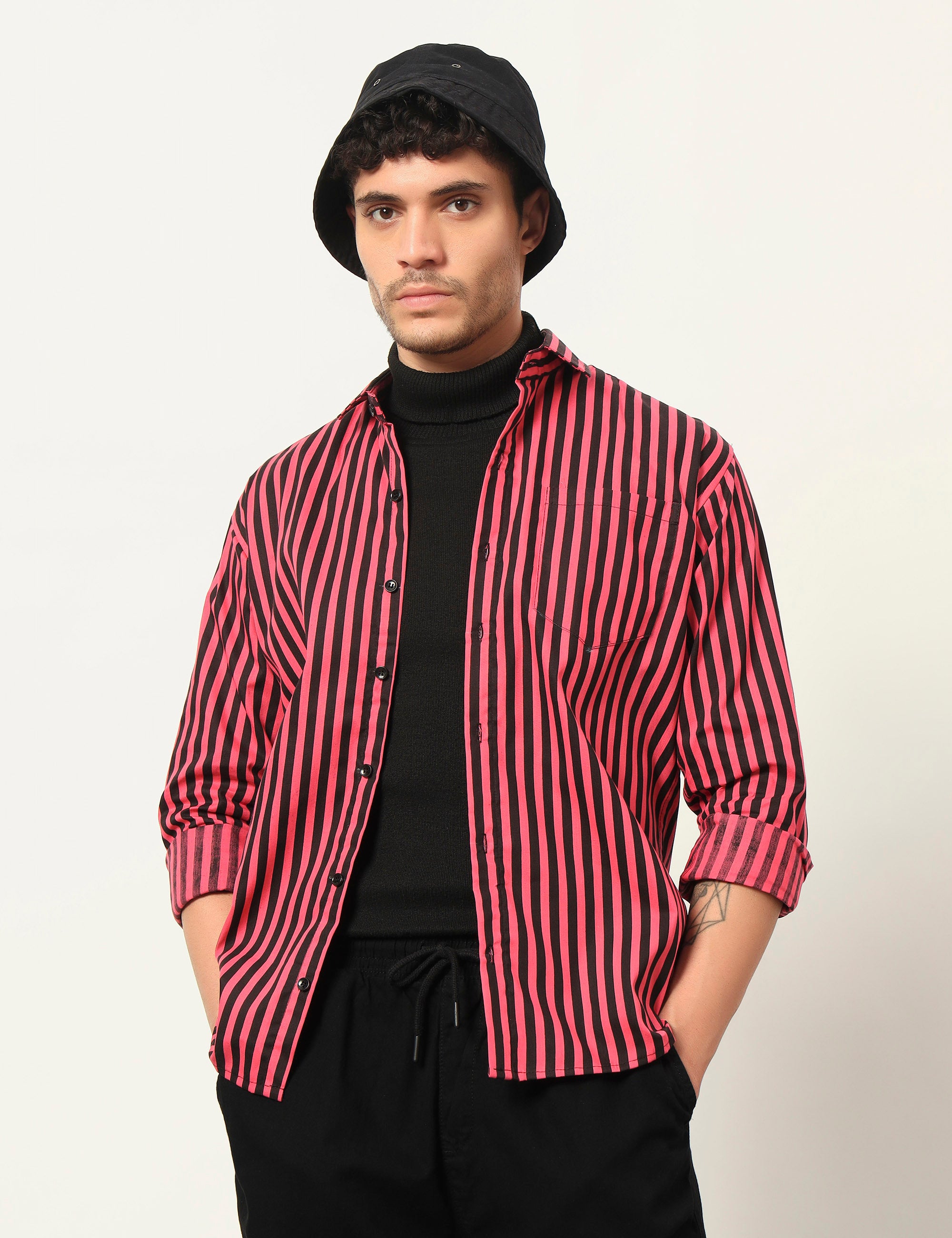 Inferno Stripes Casual Pink Cotton Blend Shirt