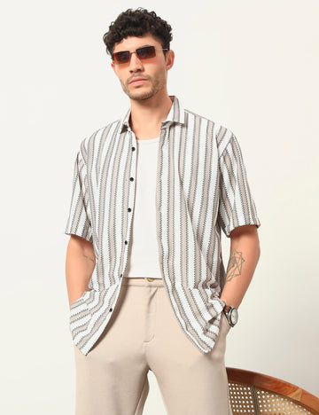 Fresh Flow Polyester Blend Beige Striped Shirt