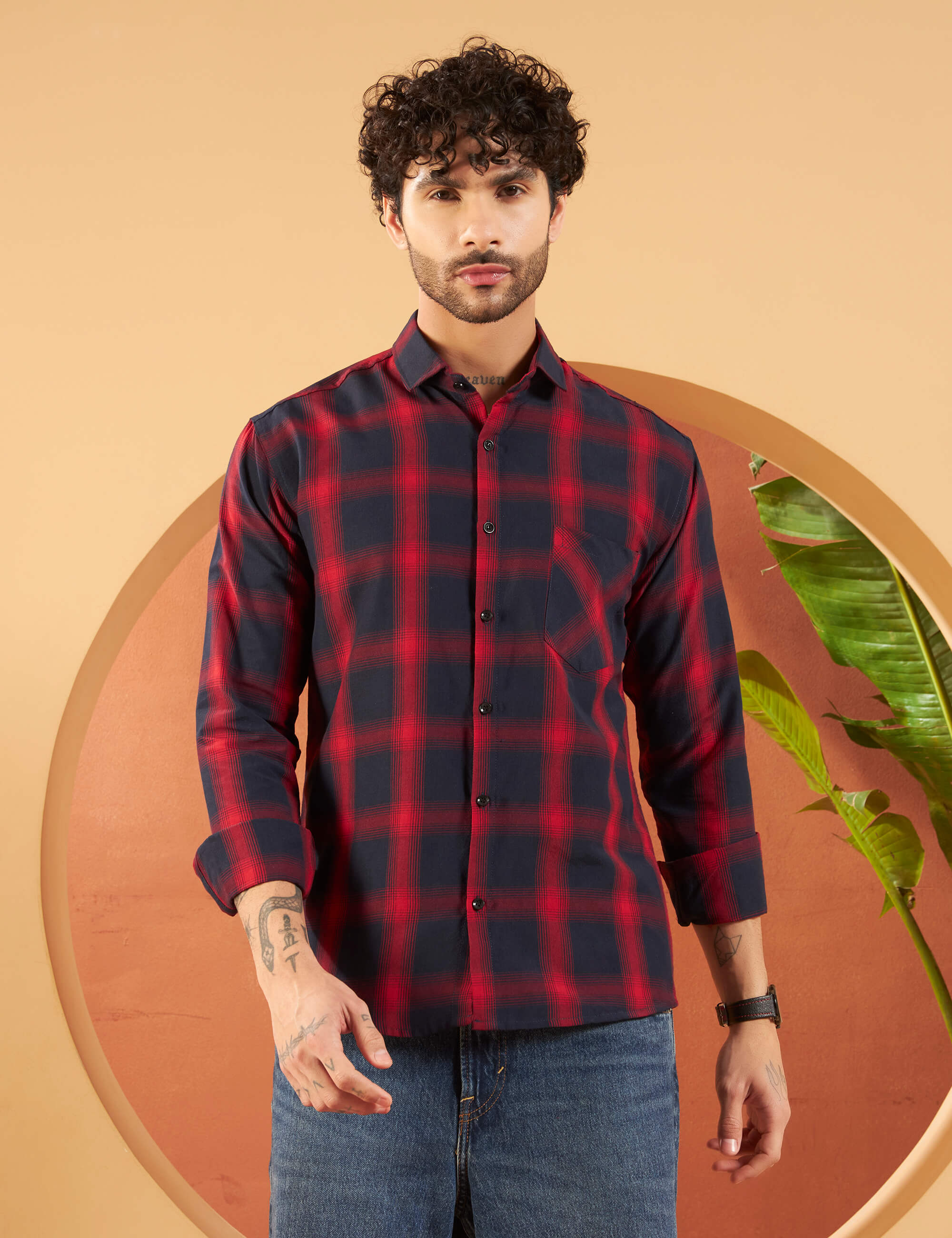 Crimson Midnight Check Cotton-Blend Shirt