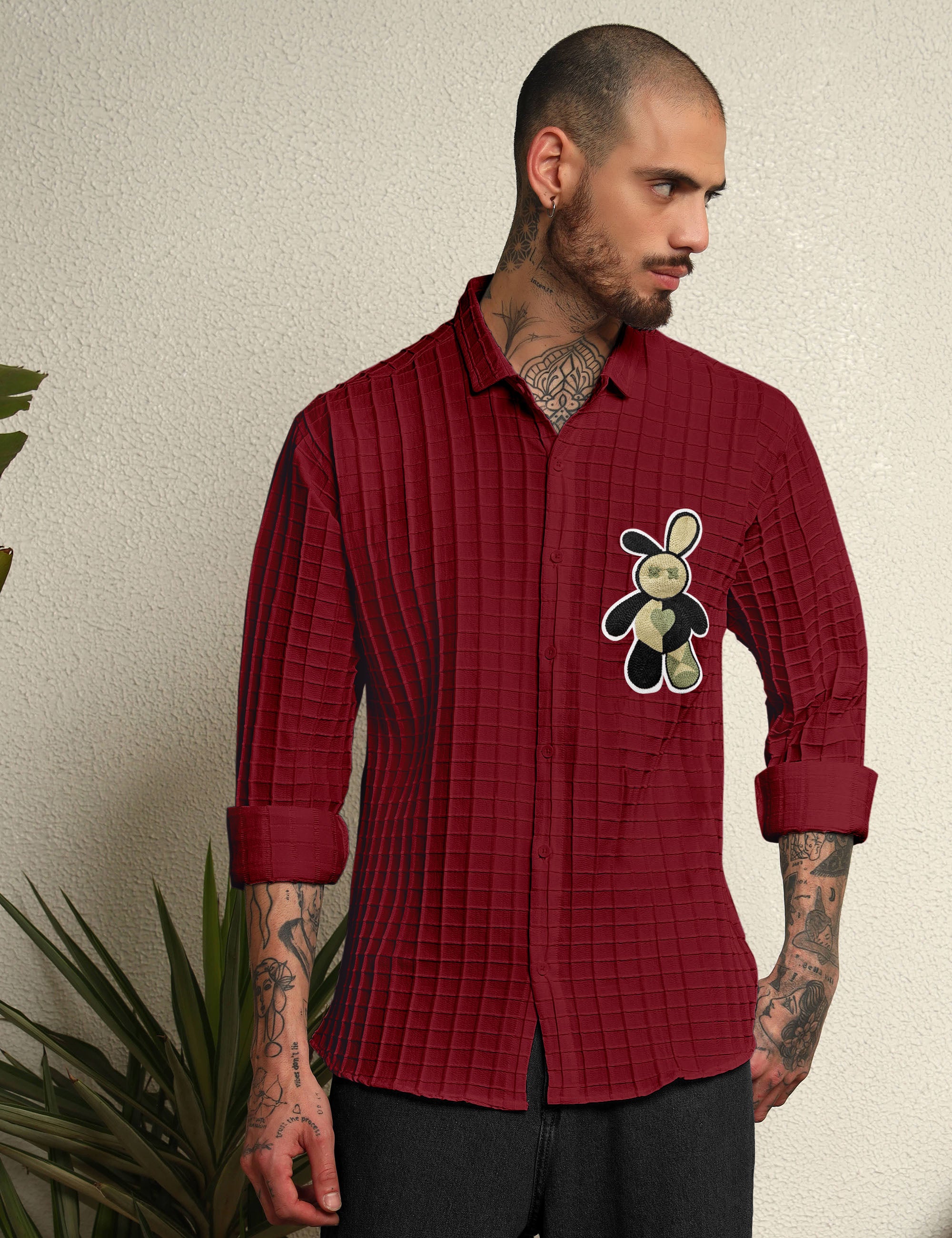 Fun Element Embroidery Patch Maroon Shirt