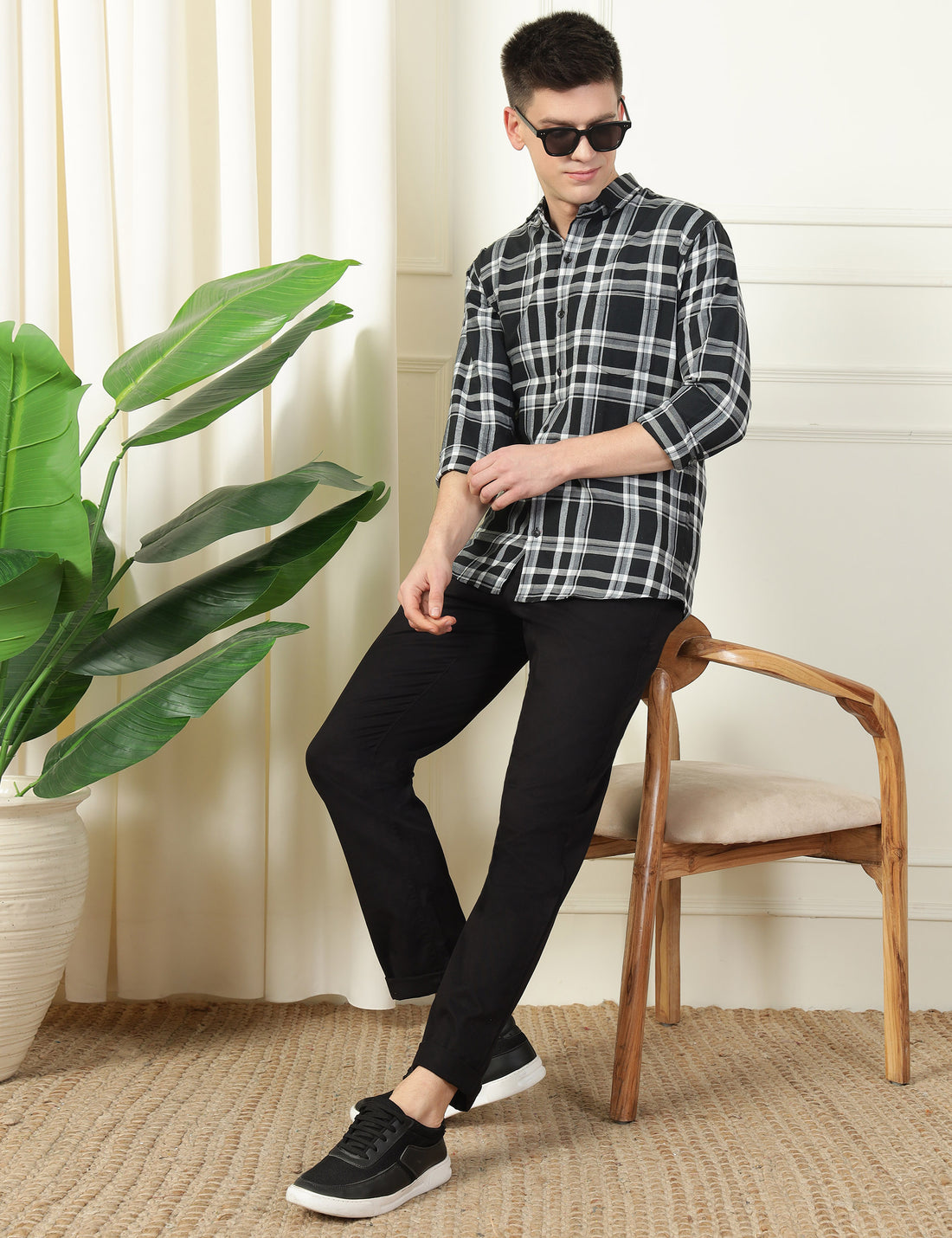 Monochrome Check Cotton Blend Shirt