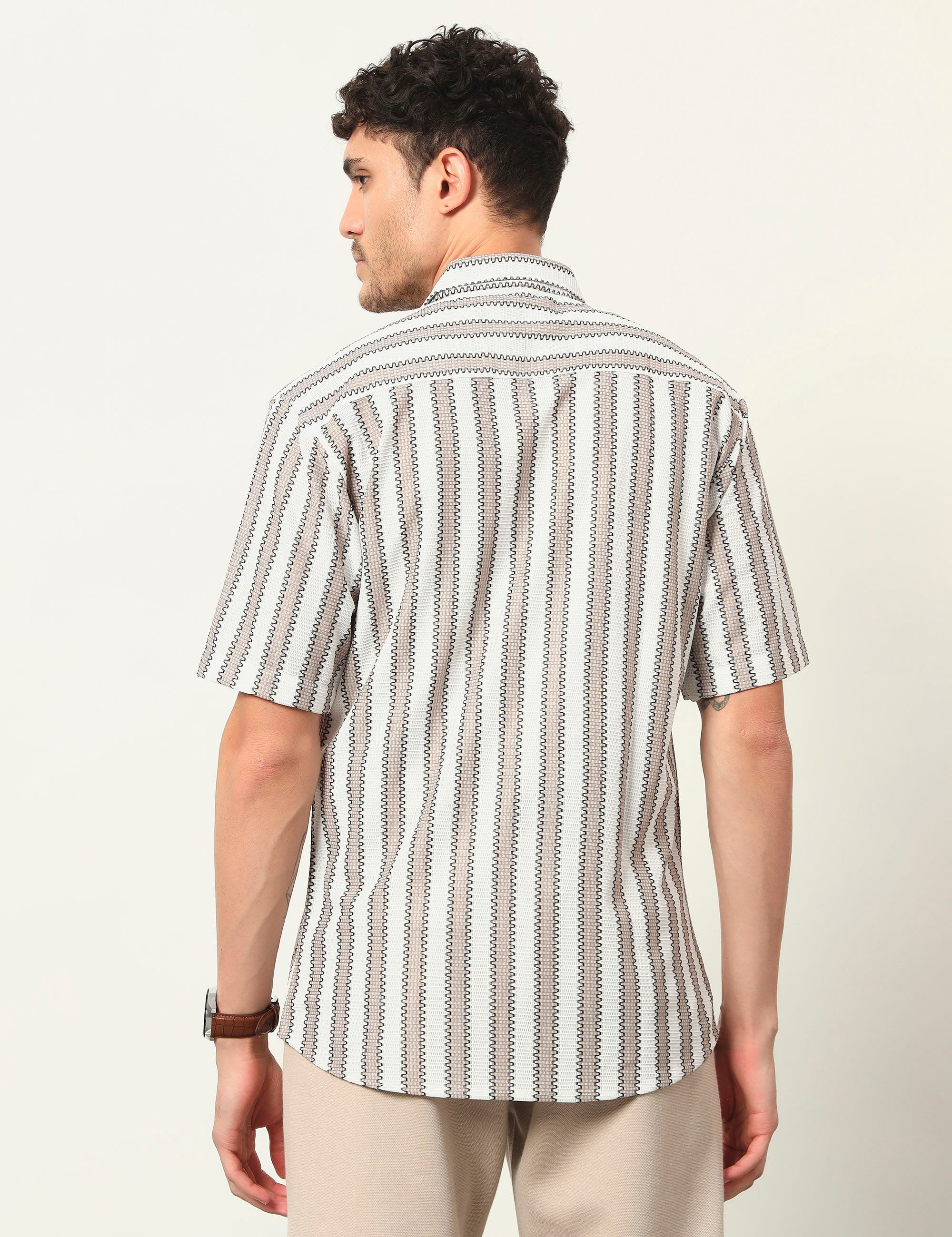 Fresh Flow Polyester Blend Beige Striped Shirt