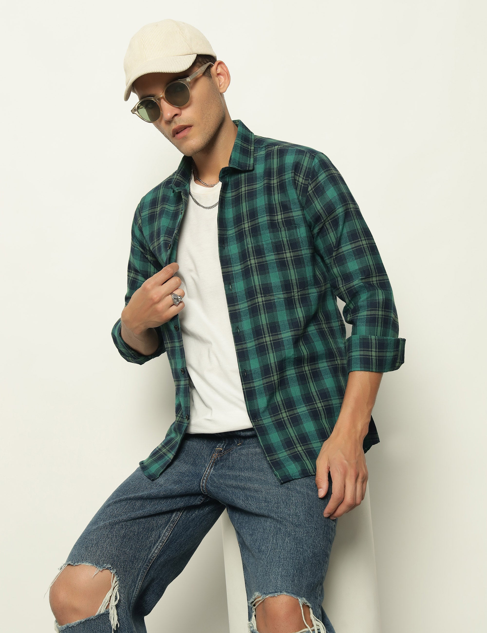 Emerald Check Cotton Blend Shirt