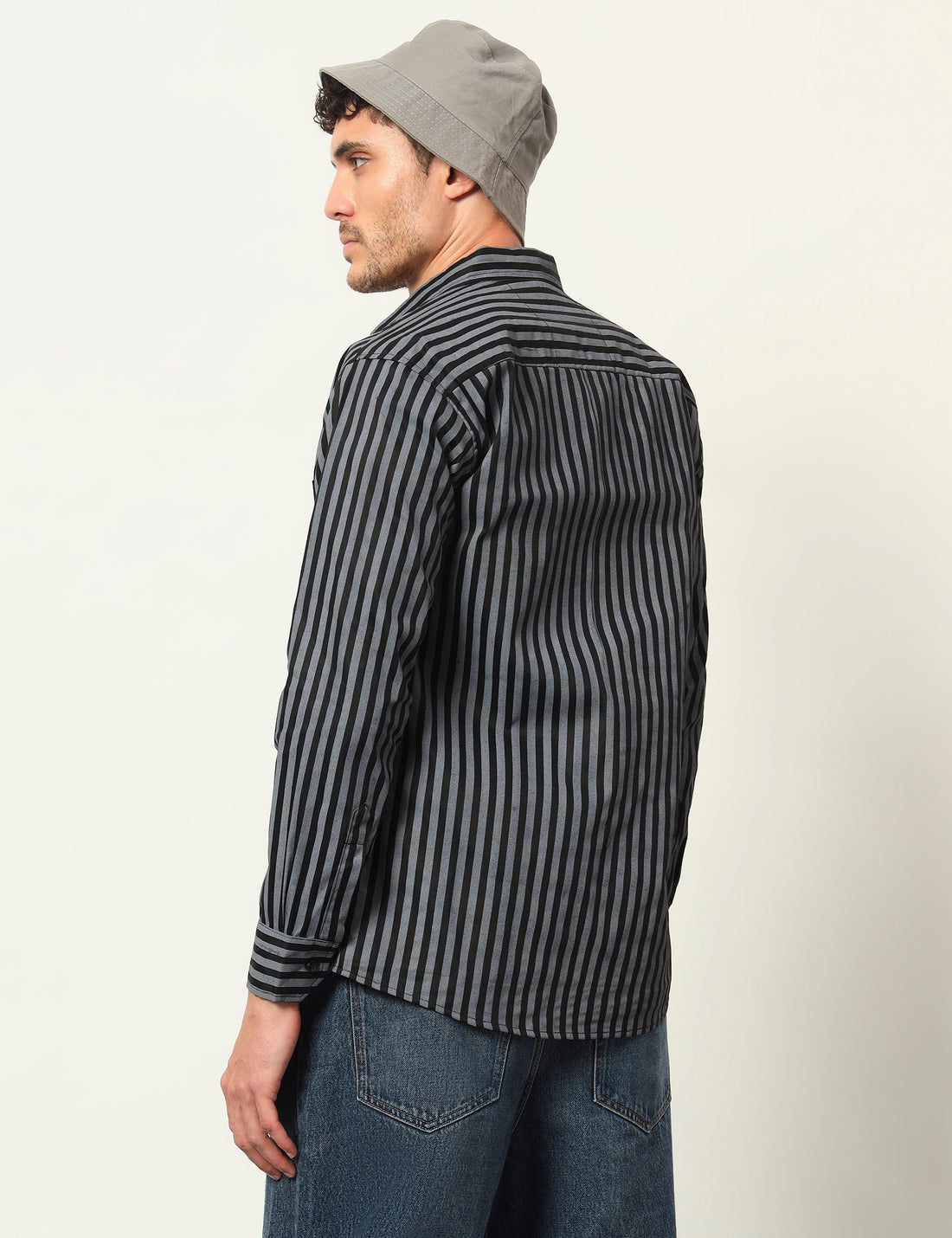 Inferno Stripes Casual Grey Cotton Blend Shirt