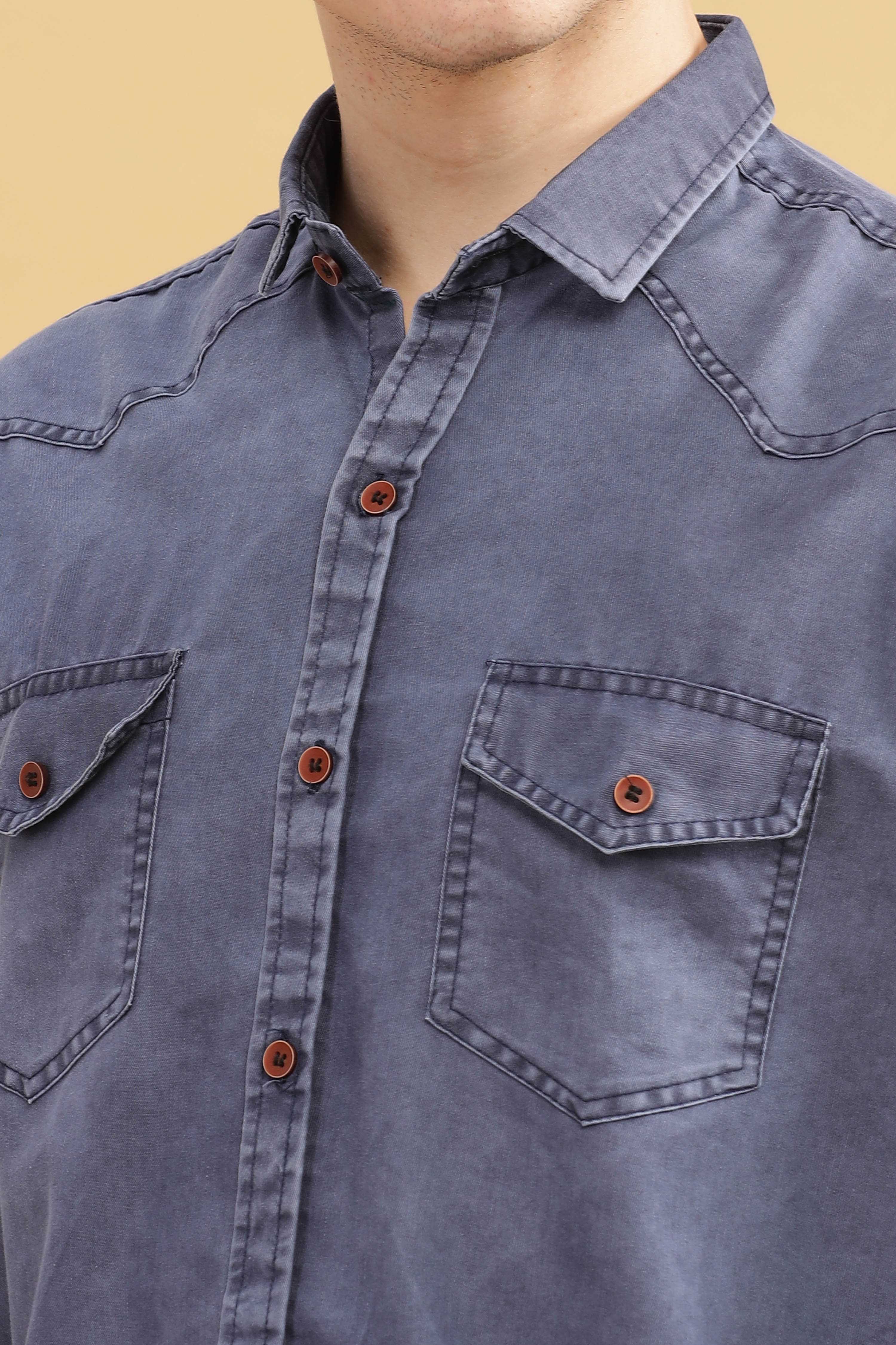 Men’s Washed Blue Denim Utility Shirt