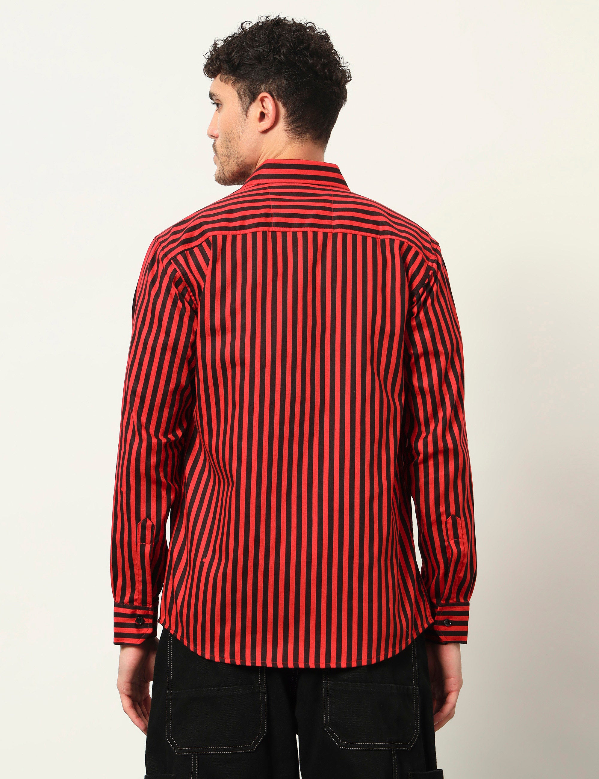 Inferno Stripes Casual Red Cotton Blend Shirt