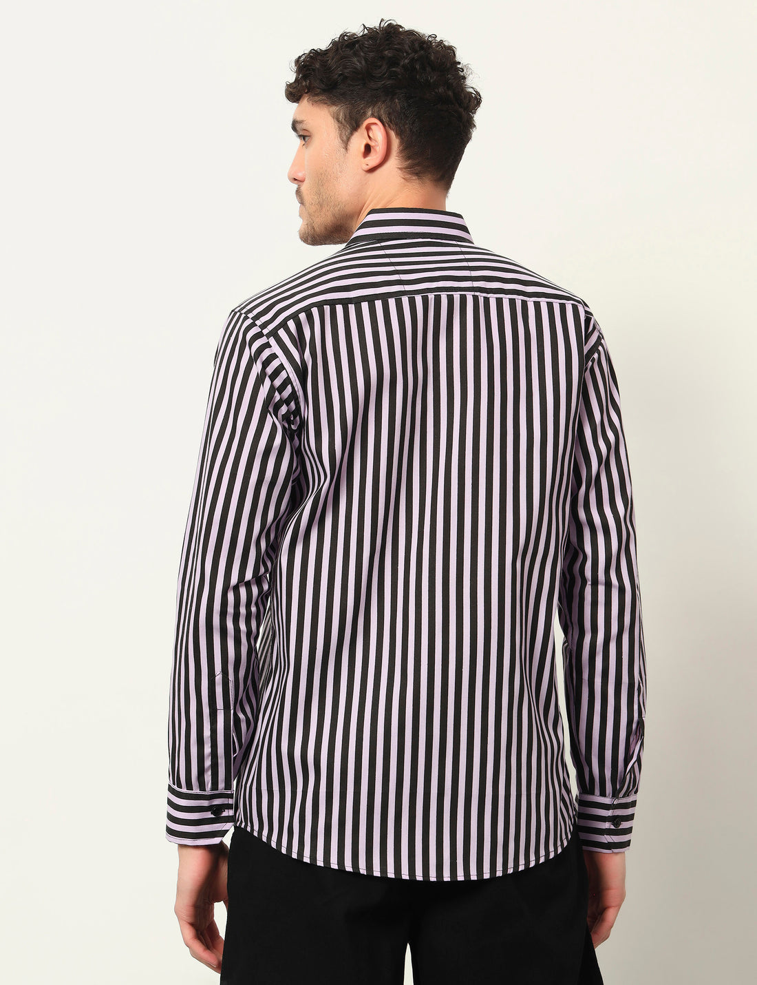 Inferno Stripes Casual Lavender Cotton Blend Shirt