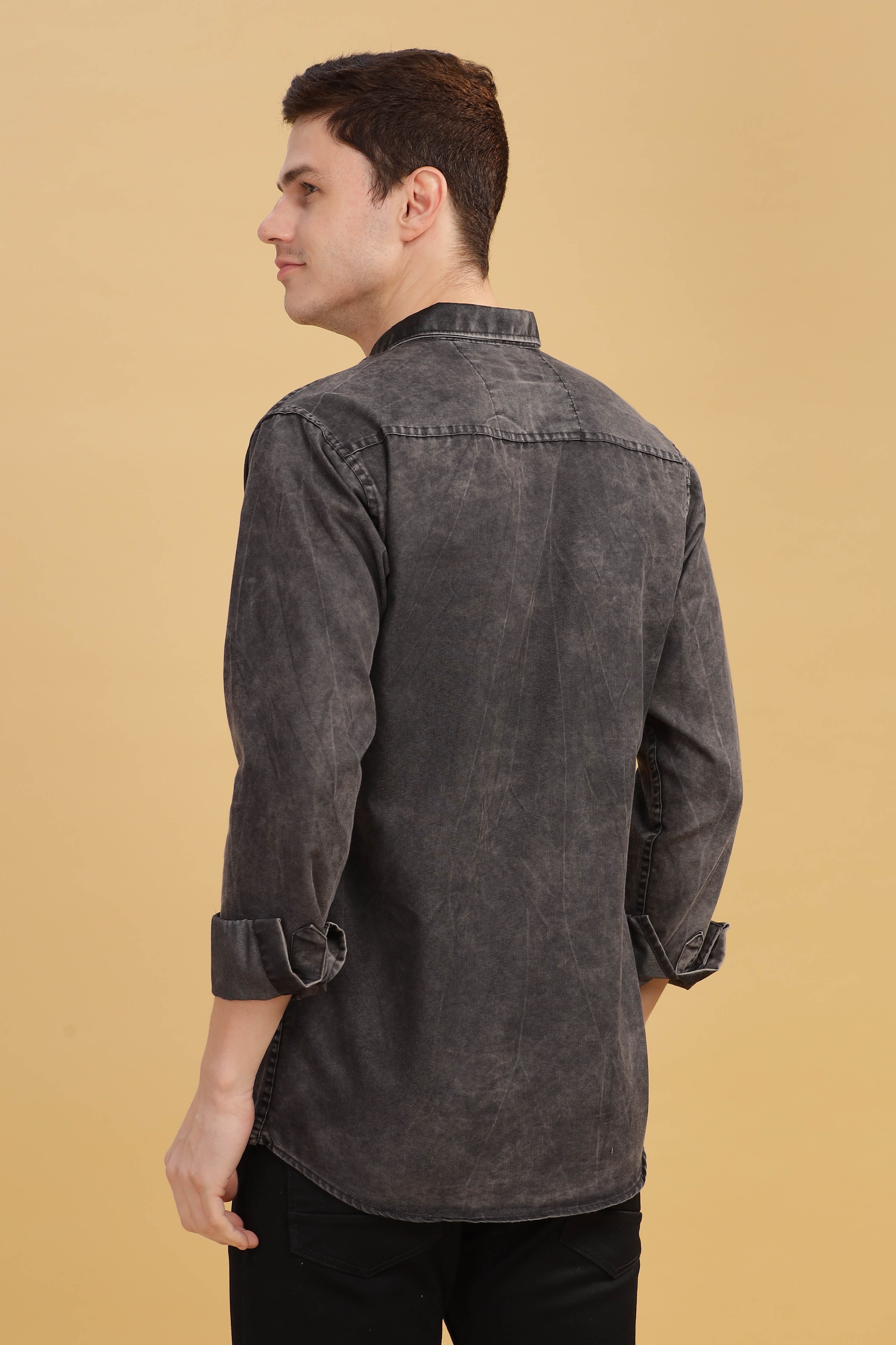 Men’s Washed Black Denim Utility Shirt