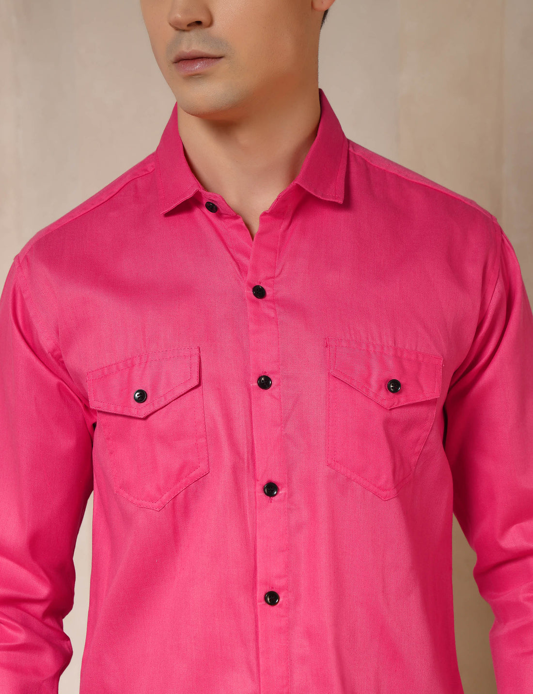 Classic Pink Dual Pocket Cotton Blend Shirt