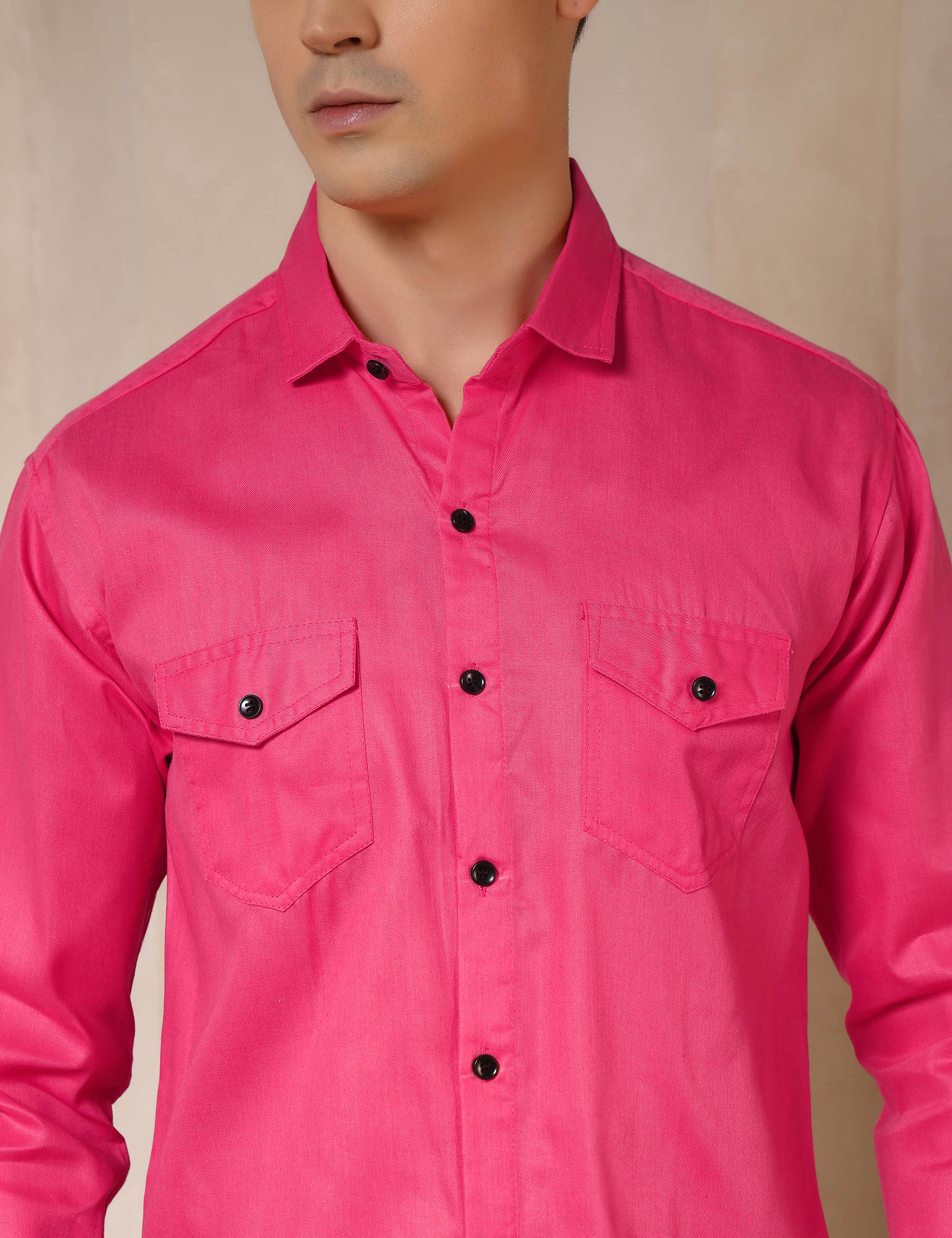 Classic Pink Dual Pocket Cotton Blend Shirt