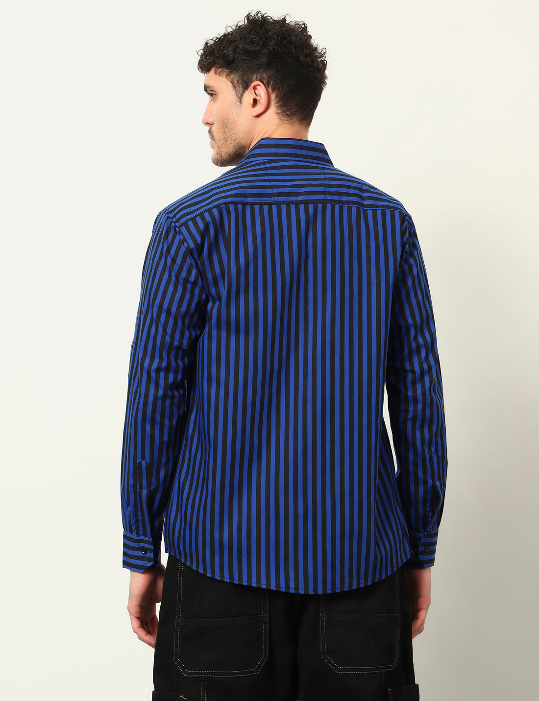 Inferno Stripes Casual Royal Blue Cotton Blend Shirt