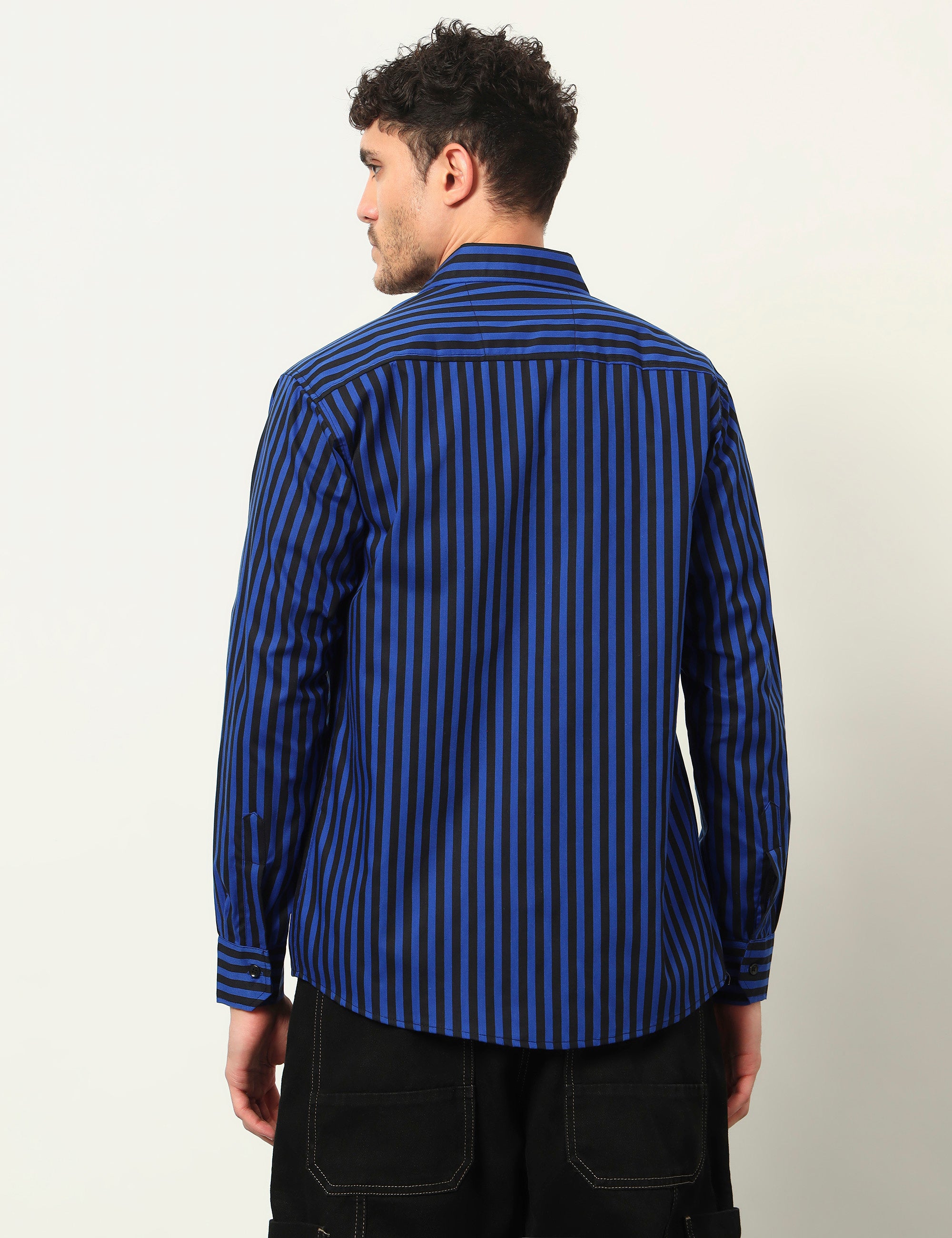 Inferno Stripes Casual Royal Blue Cotton Blend Shirt