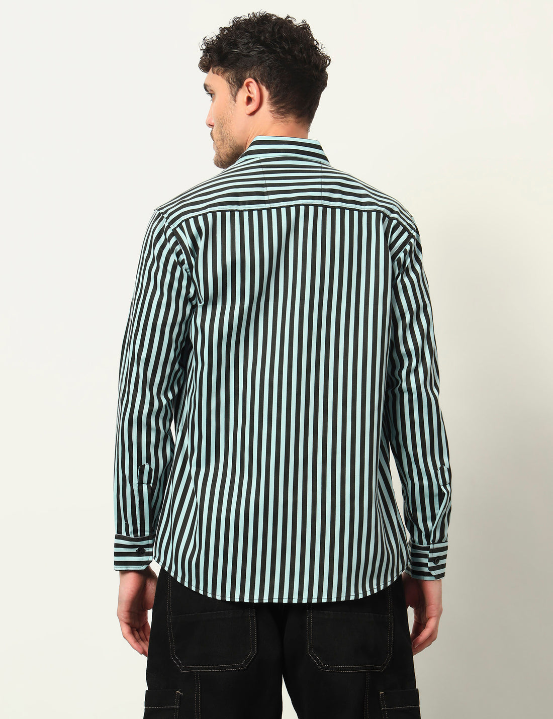 Inferno Stripes Casual Sea Green Cotton Blend Shirt