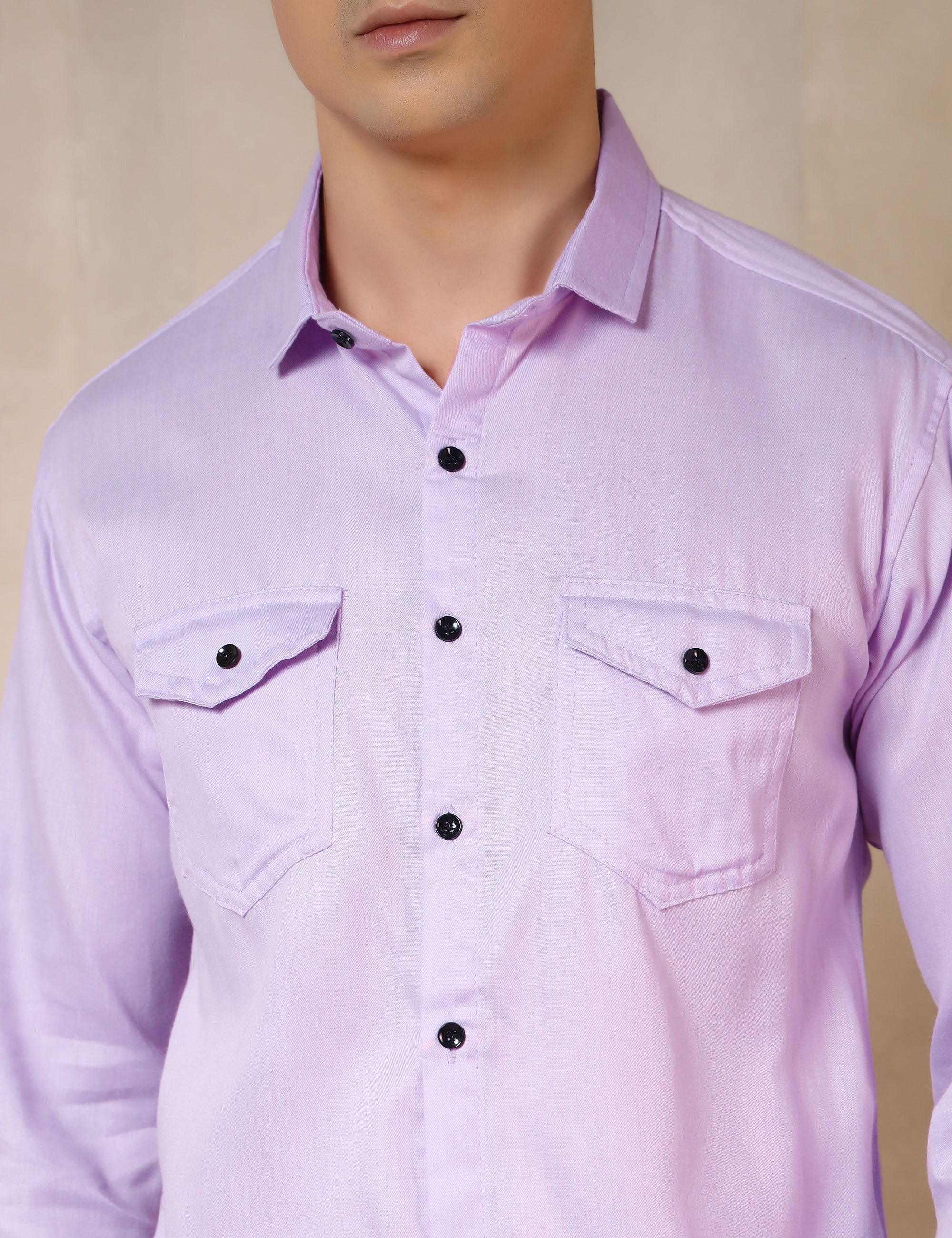 Classic Lavender Dual Pocket Cotton Blend Shirt