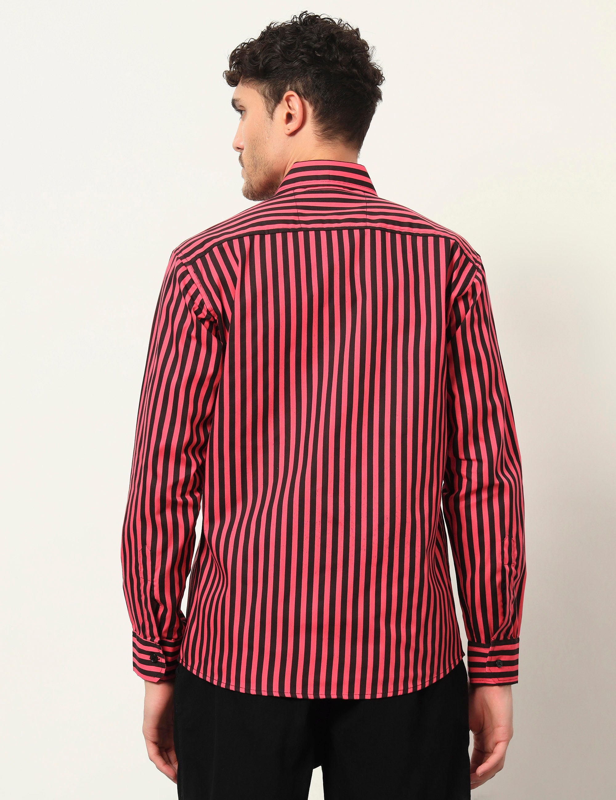 Inferno Stripes Casual Pink Cotton Blend Shirt