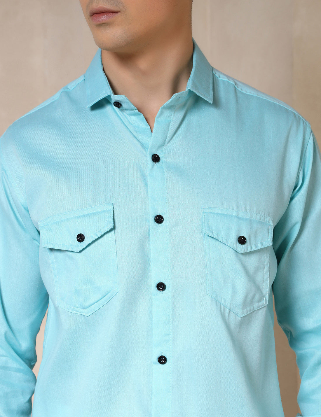 Classic Sea Green Dual Pocket Cotton Blend Shirt