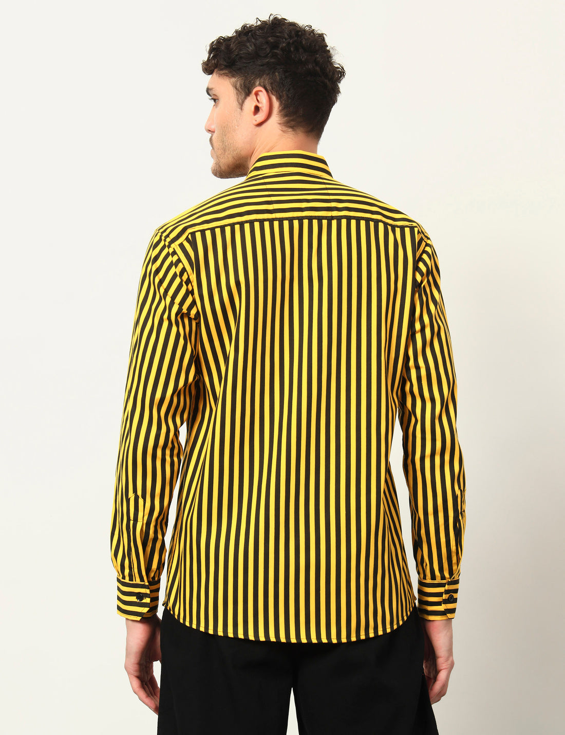 Inferno Stripes Casual Yellow Cotton Blend Shirt