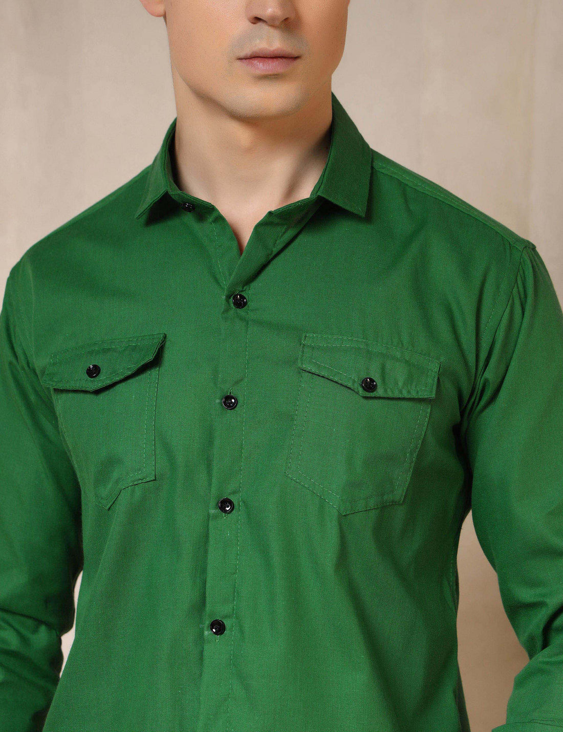 Classic Bright Green Dual Pocket Cotton Blend Shirt