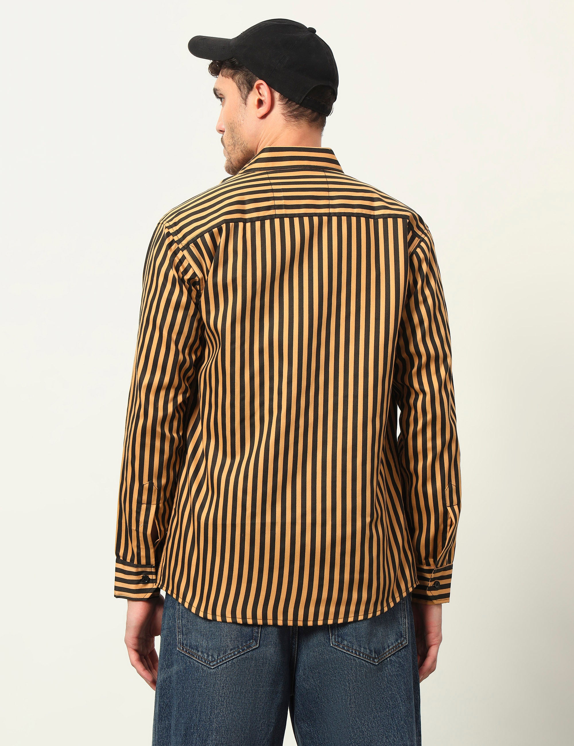 Inferno Stripes Casual Ochre Yellow Cotton Blend Shirt