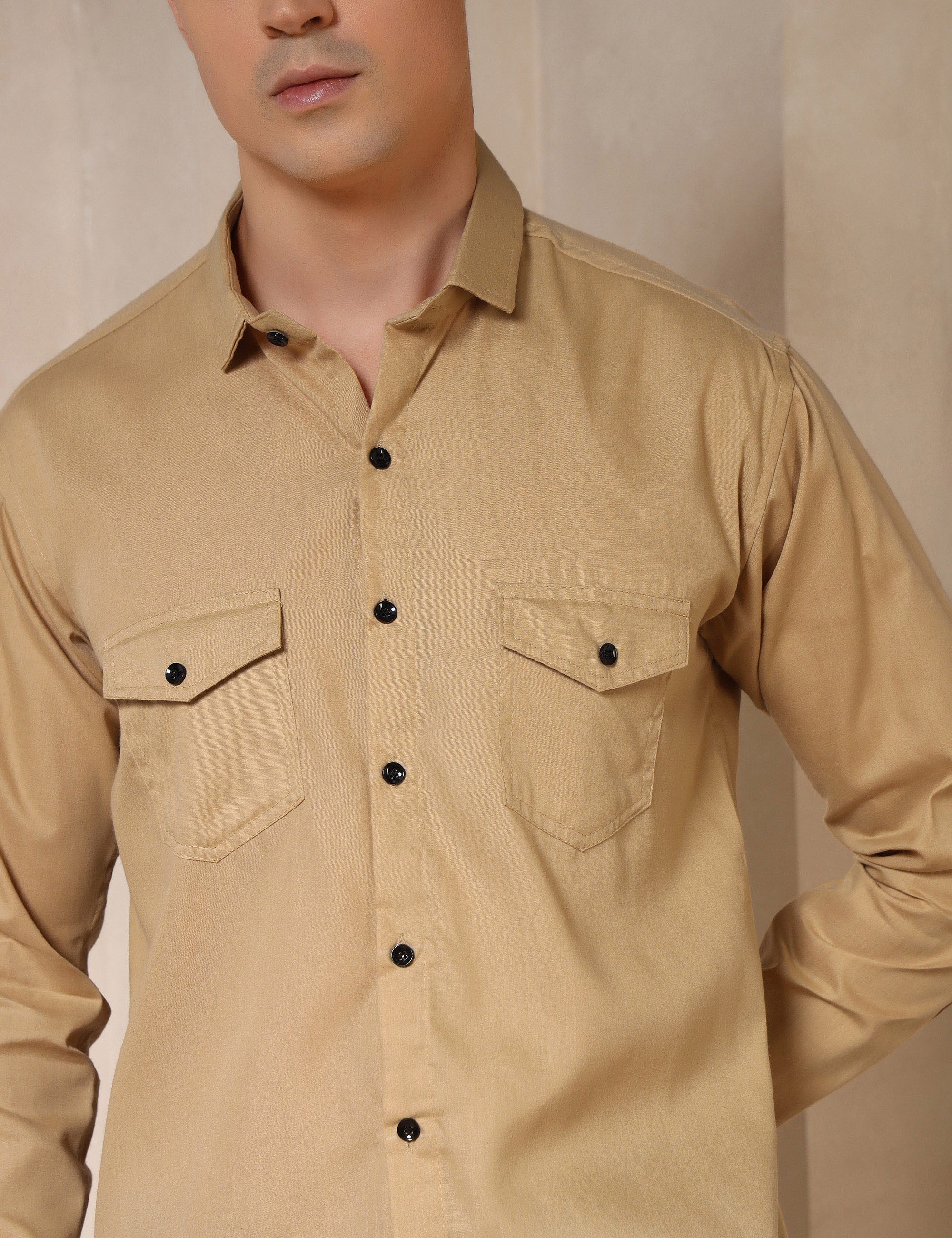 Classic Ochre Yellow Dual Pocket Cotton Blend Shirt