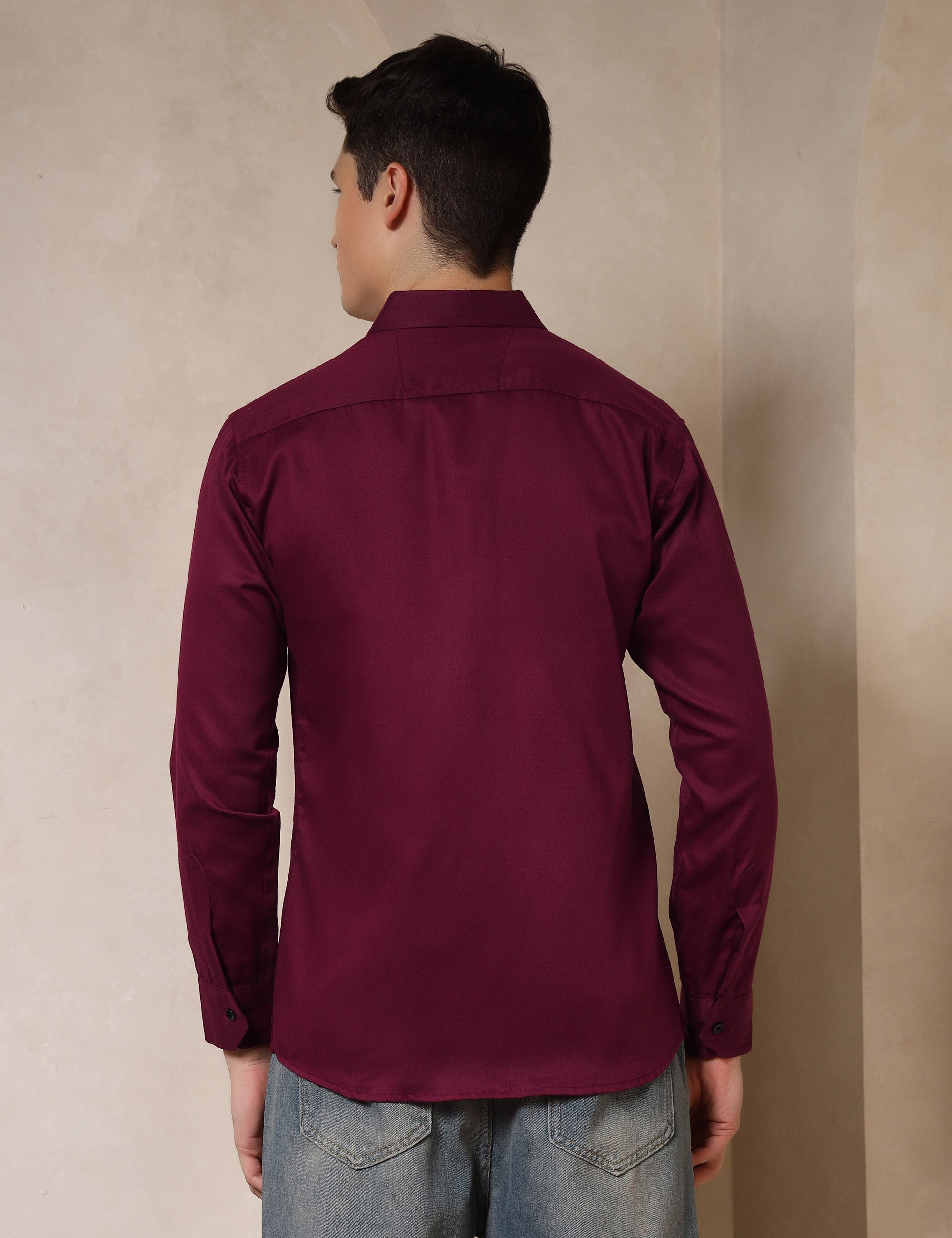 Classic Maroon Dual Pocket Cotton Blend Shirt