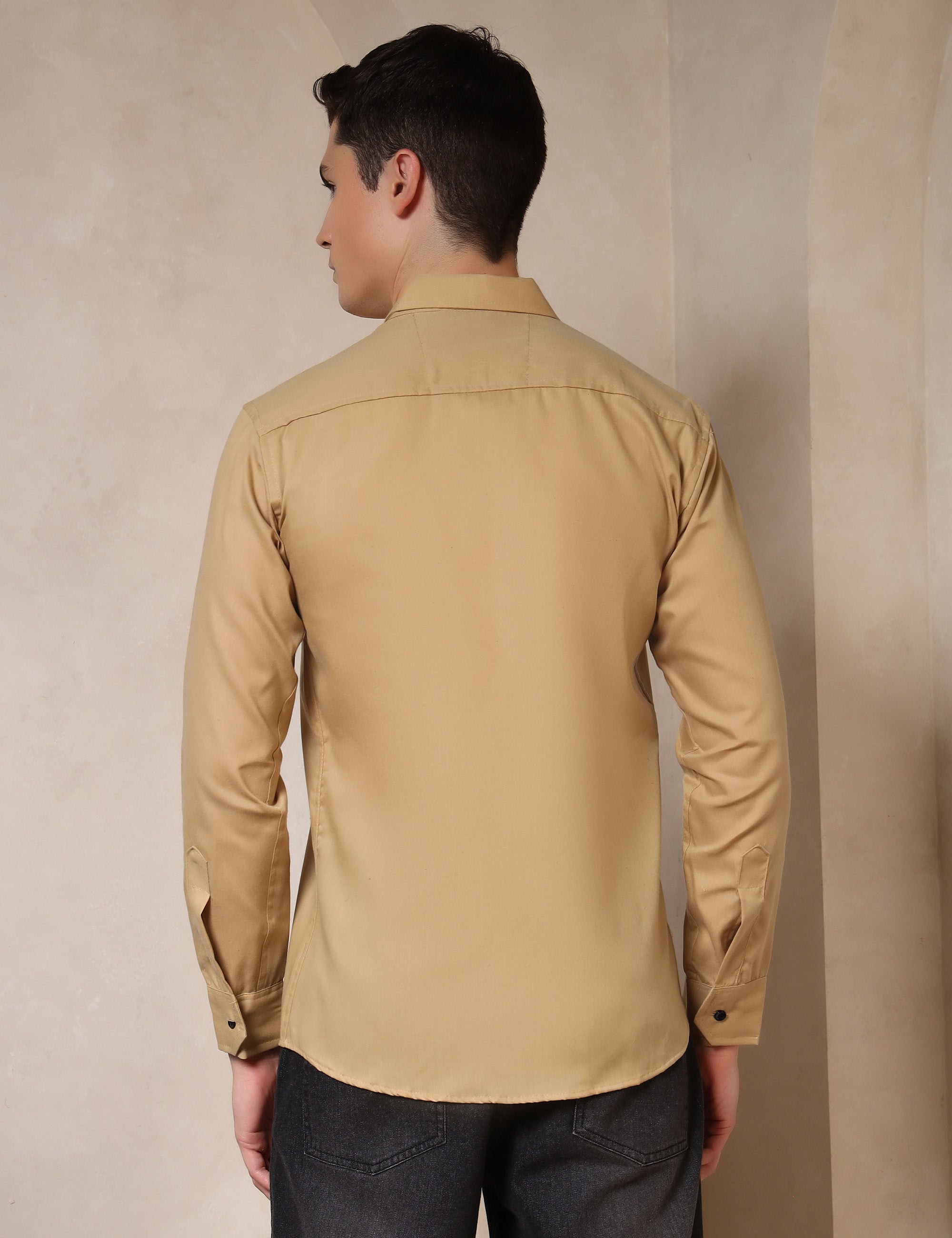 Classic Ochre Yellow Dual Pocket Cotton Blend Shirt