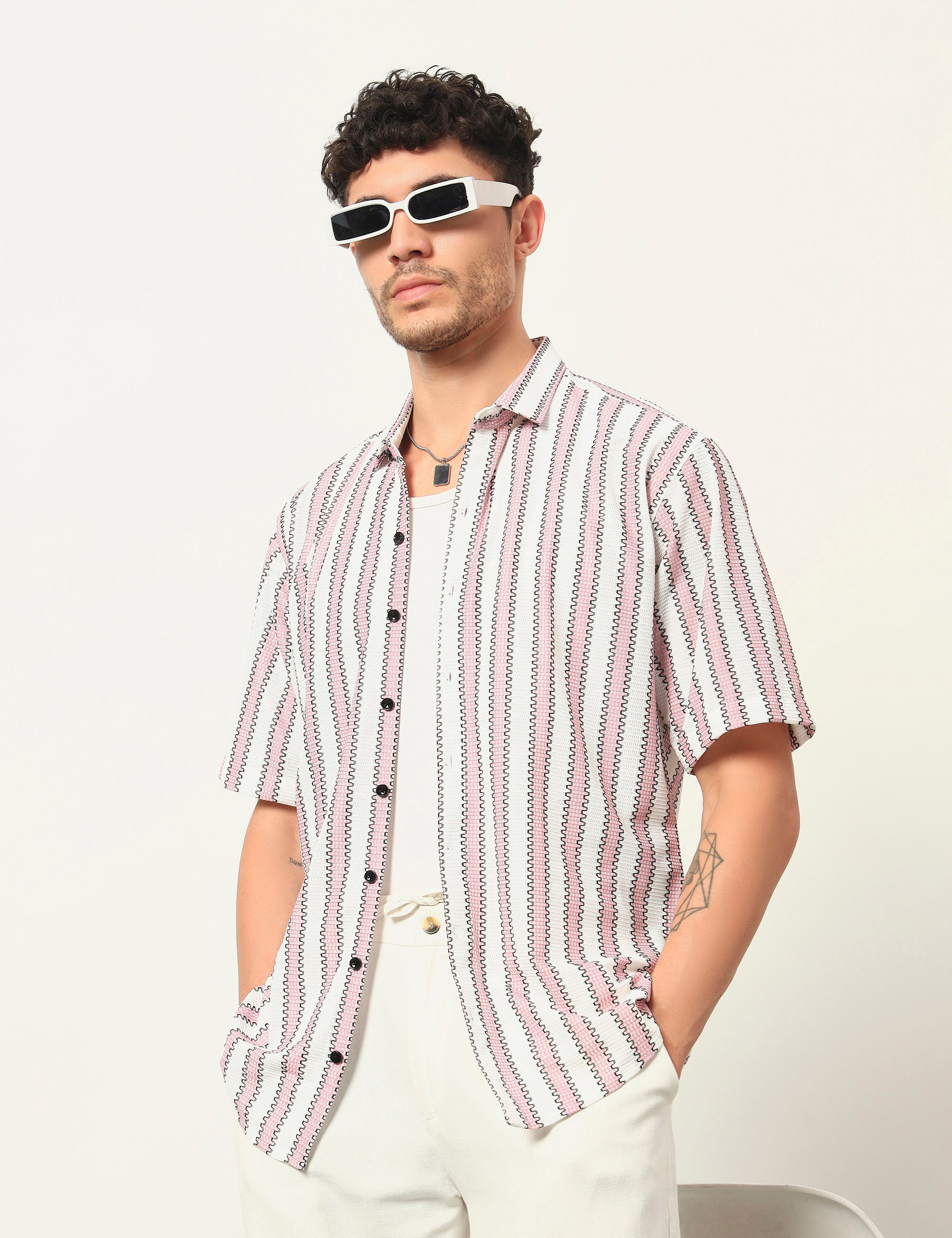 Fresh Flow Polyester Blend Pink Striped Shirt
